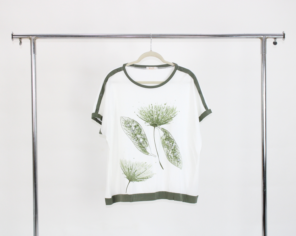 YX372 Blusa Camiseta Orilla Color Estampado Diente Leon