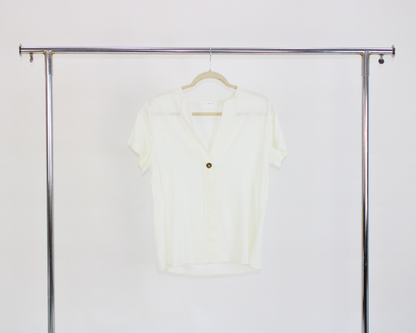 71795 Blusa Lino Cuello en v botón