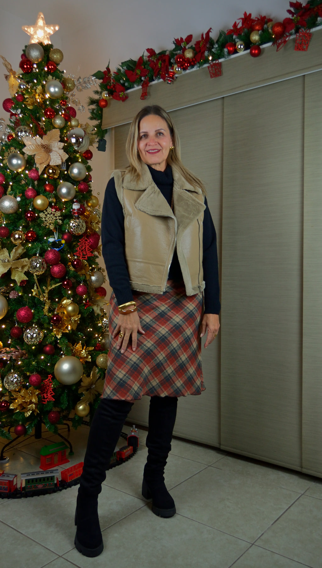 FF2201 Falda de Franela a Cuadros con Listón