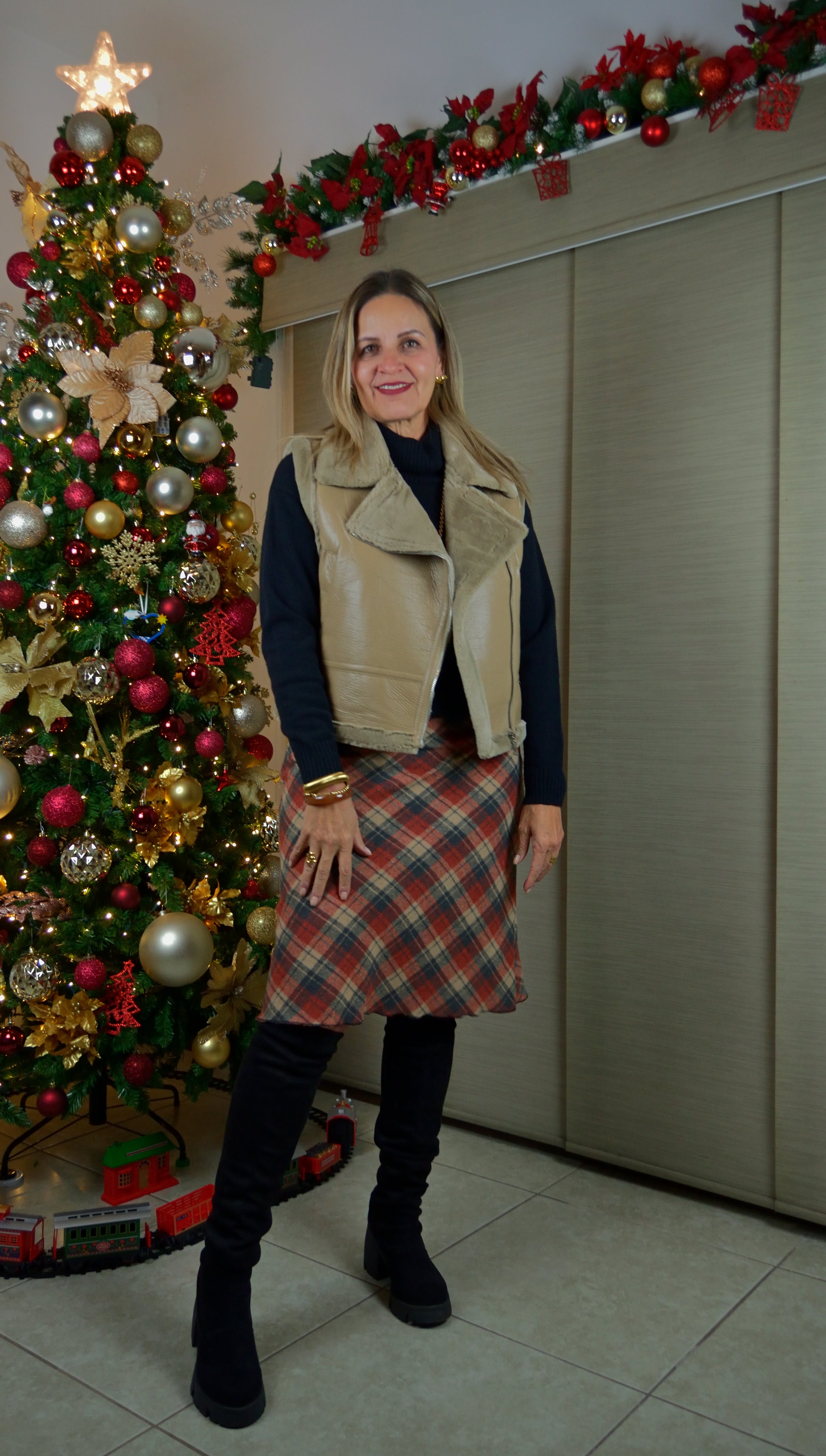 FF2201 Falda de Franela a Cuadros con Listón