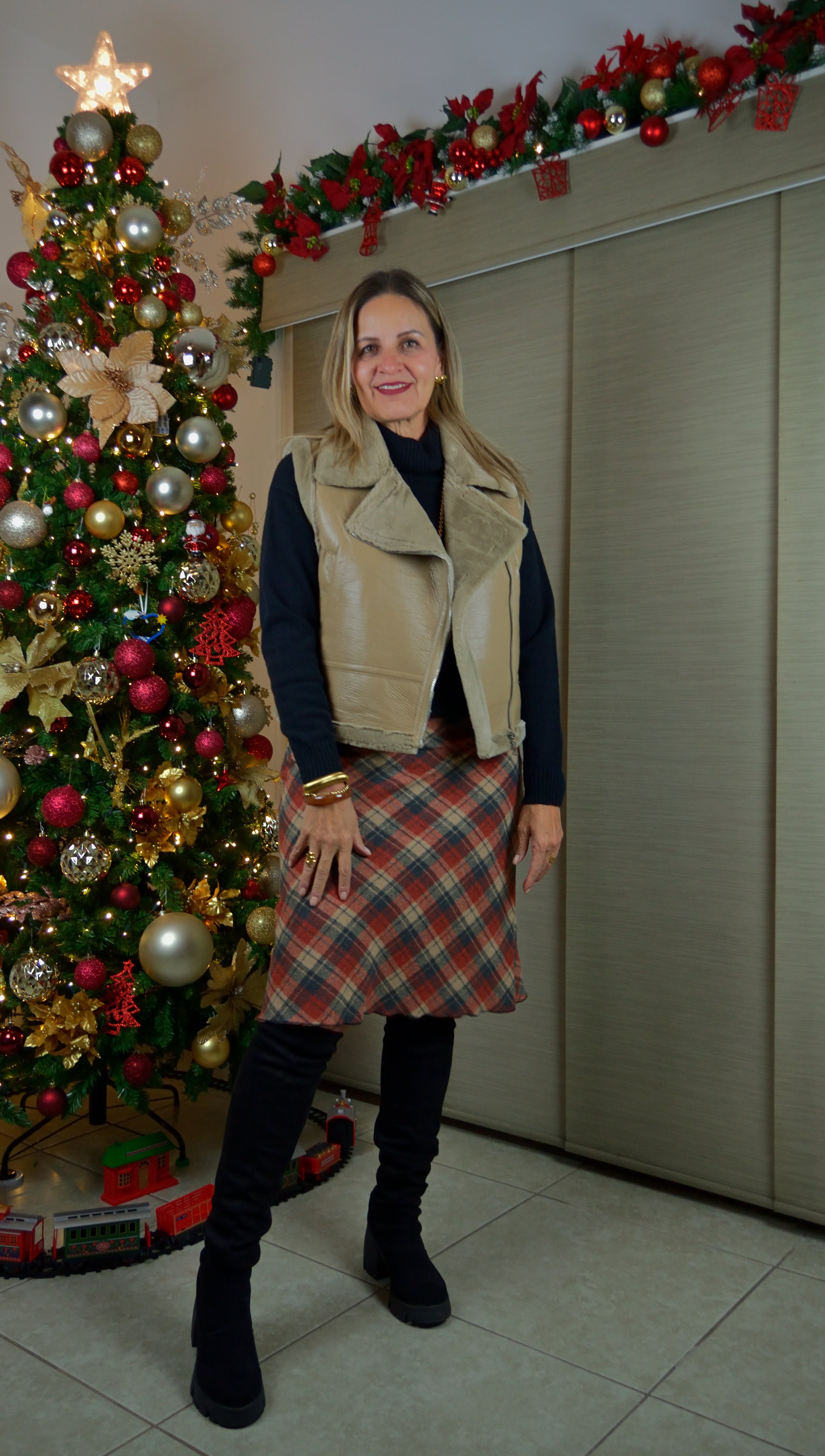 FF2201 Falda de Franela a Cuadros con Listón