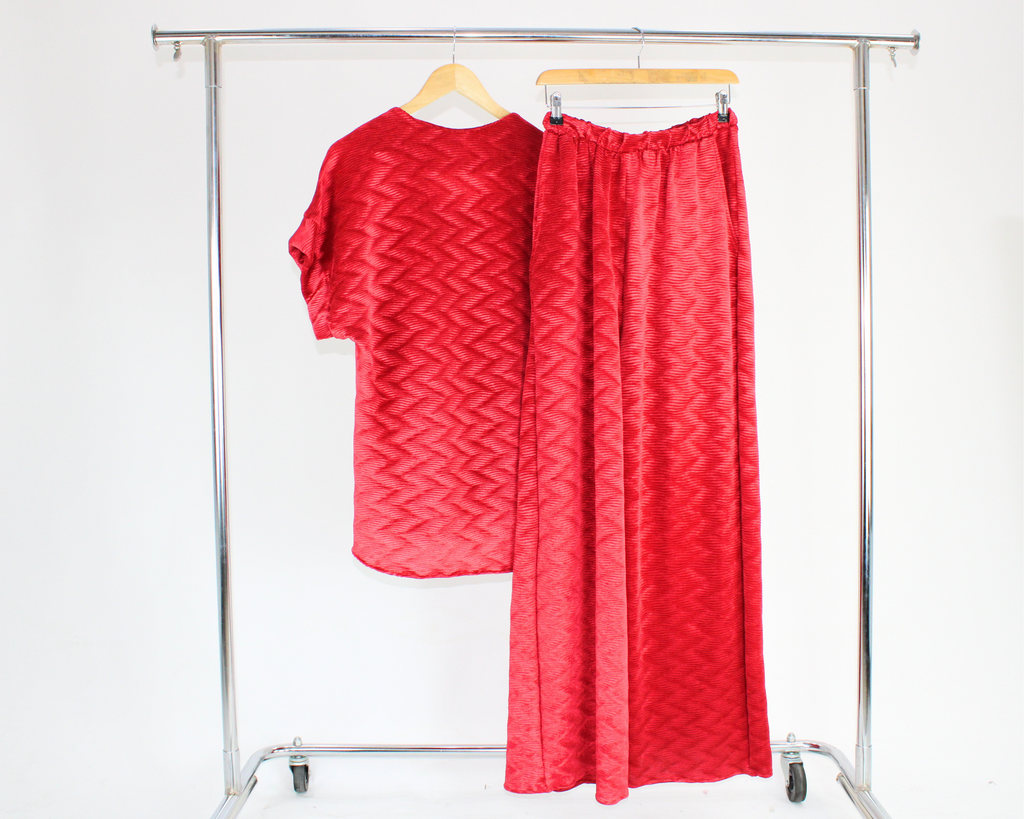 1609.9 Conjunto Corrugado Zigzag Blusa Manga Corta