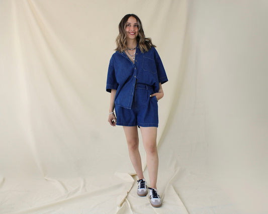 24180 Conjunto Short Y Blusa Camisera Corta