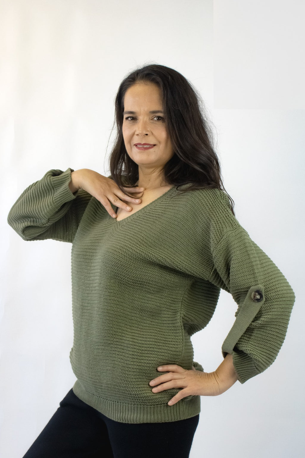 25601 Suéter Tejido de Ondas y Botón