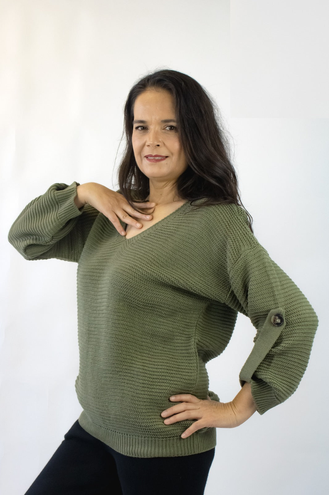 25601 Suéter Tejido de Ondas y Botón