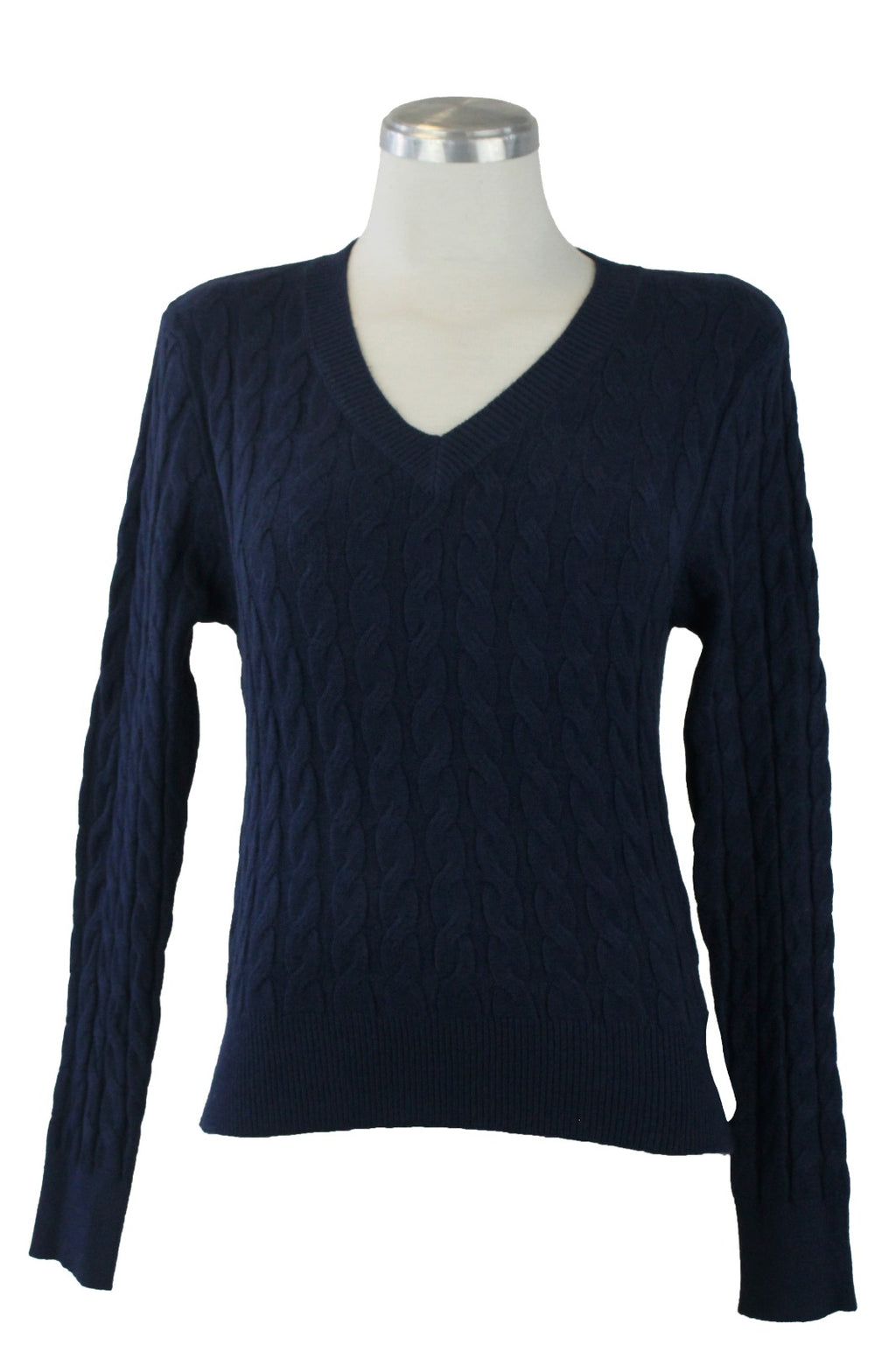 1278 Suéter Cuello V Trenzado Tejido