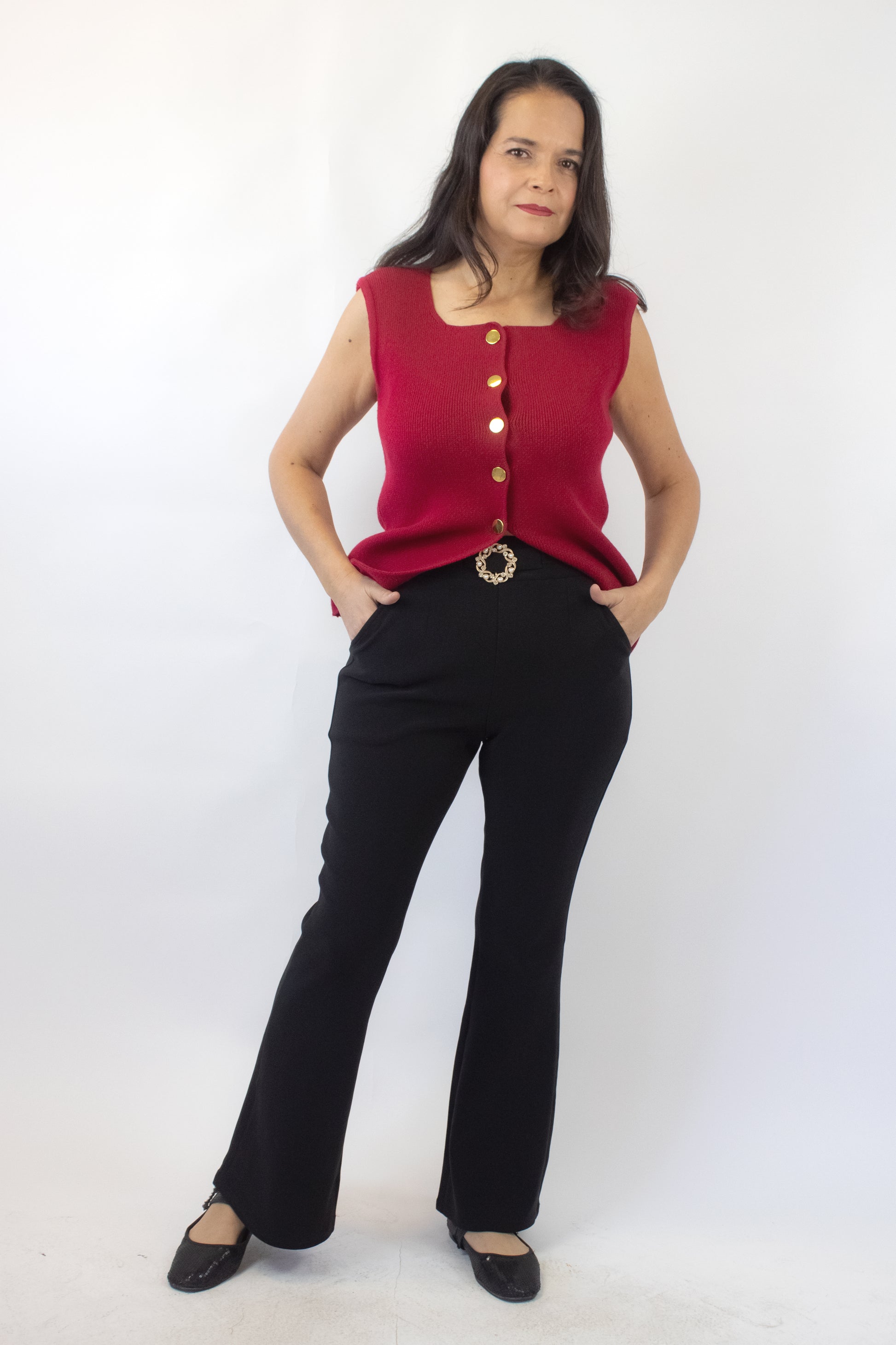 S-87 Pantalon Semi Acampanado Hebilla Circulo Perlas