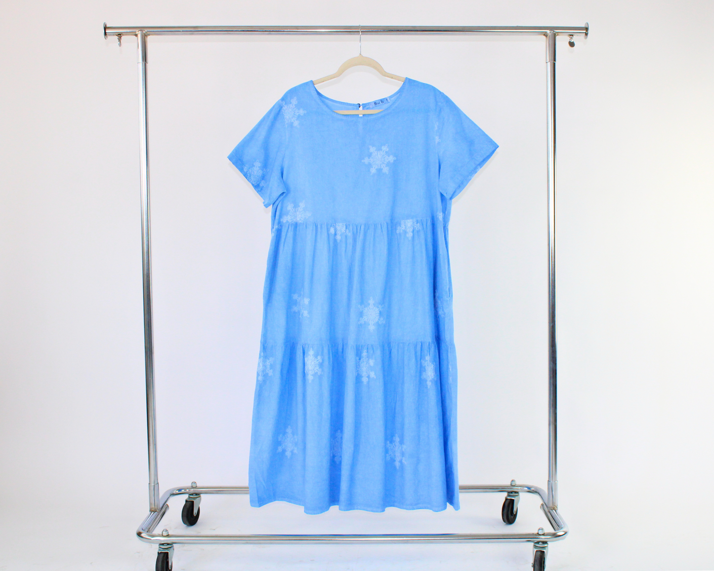 LRS23999 Vestido Largo Tipo Lino Copo De Nieve Estampado