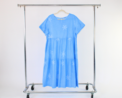 LRS23999 Vestido Largo Tipo Lino Copo De Nieve Estampado