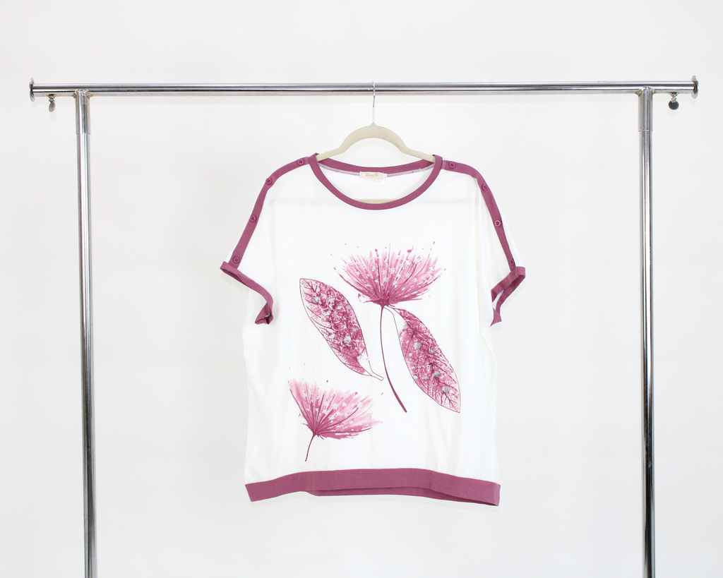 YX372 Blusa Camiseta Orilla Color Estampado Diente Leon