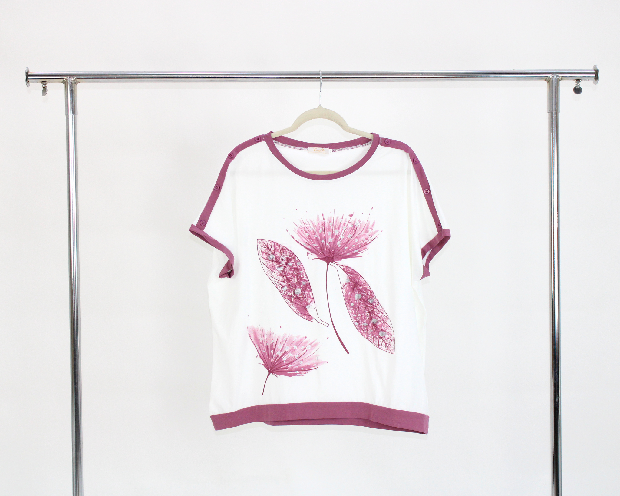 YX372 Blusa Camiseta Orilla Color Estampado Diente Leon