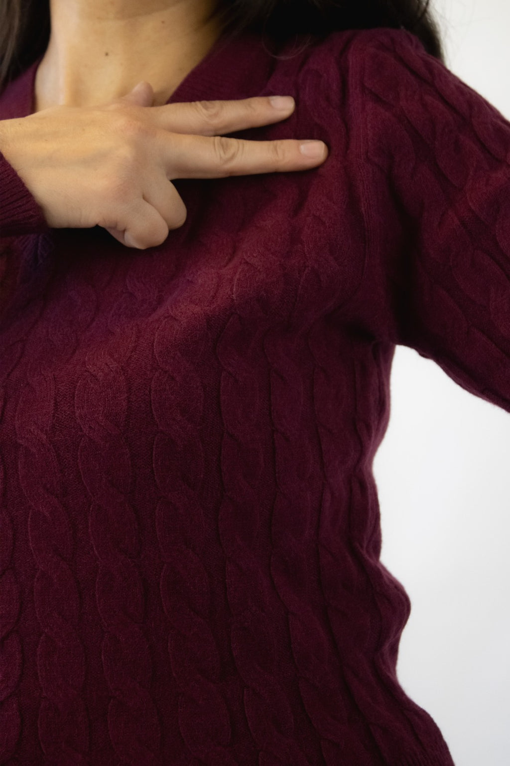 1278 Suéter Cuello V Trenzado Tejido