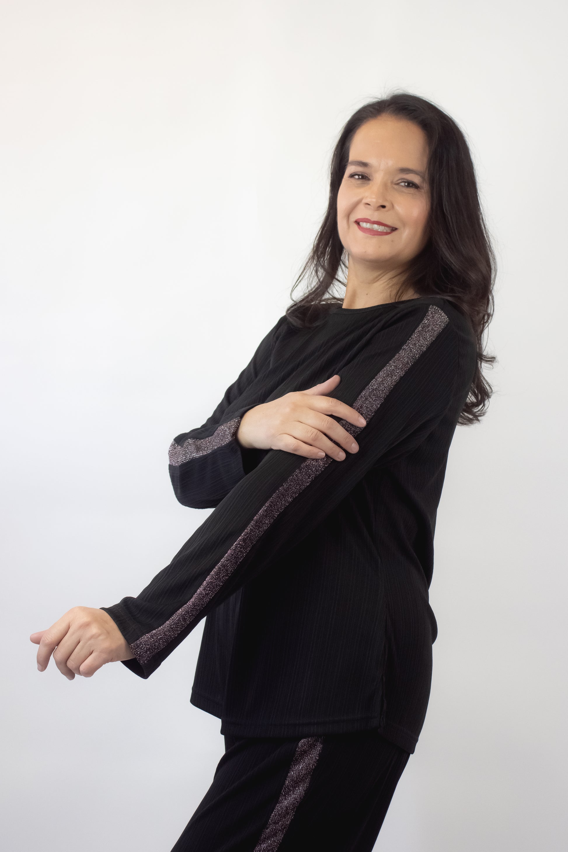 434 Conjunto de Manga Larga con Línea de Brillos