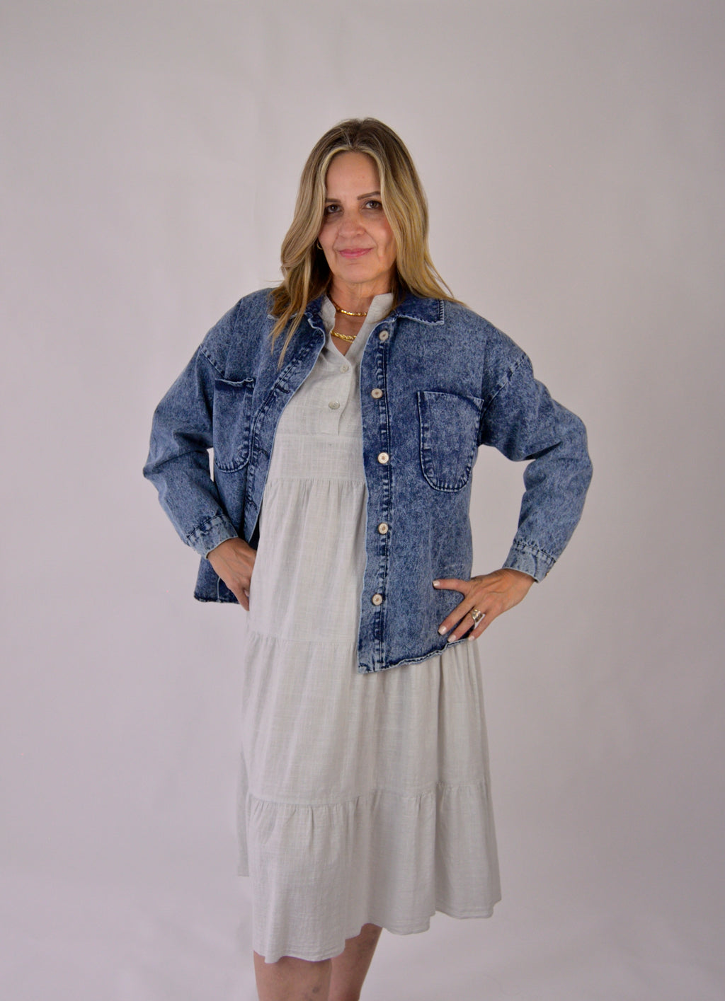 LRS23959 Vestido Largo Tipo Lino Cuello Mao