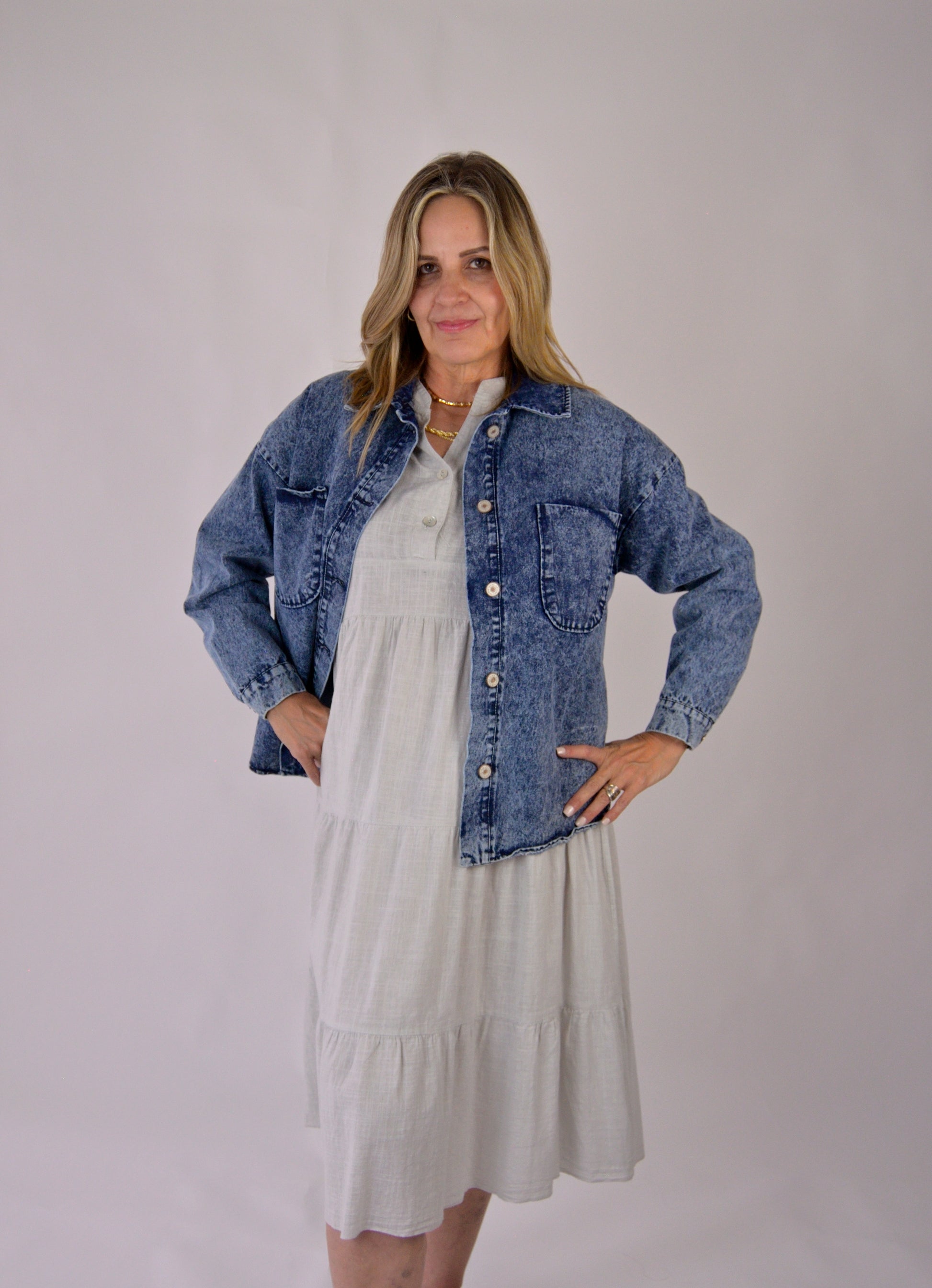 LRS23959 Vestido Largo Tipo Lino Cuello Mao