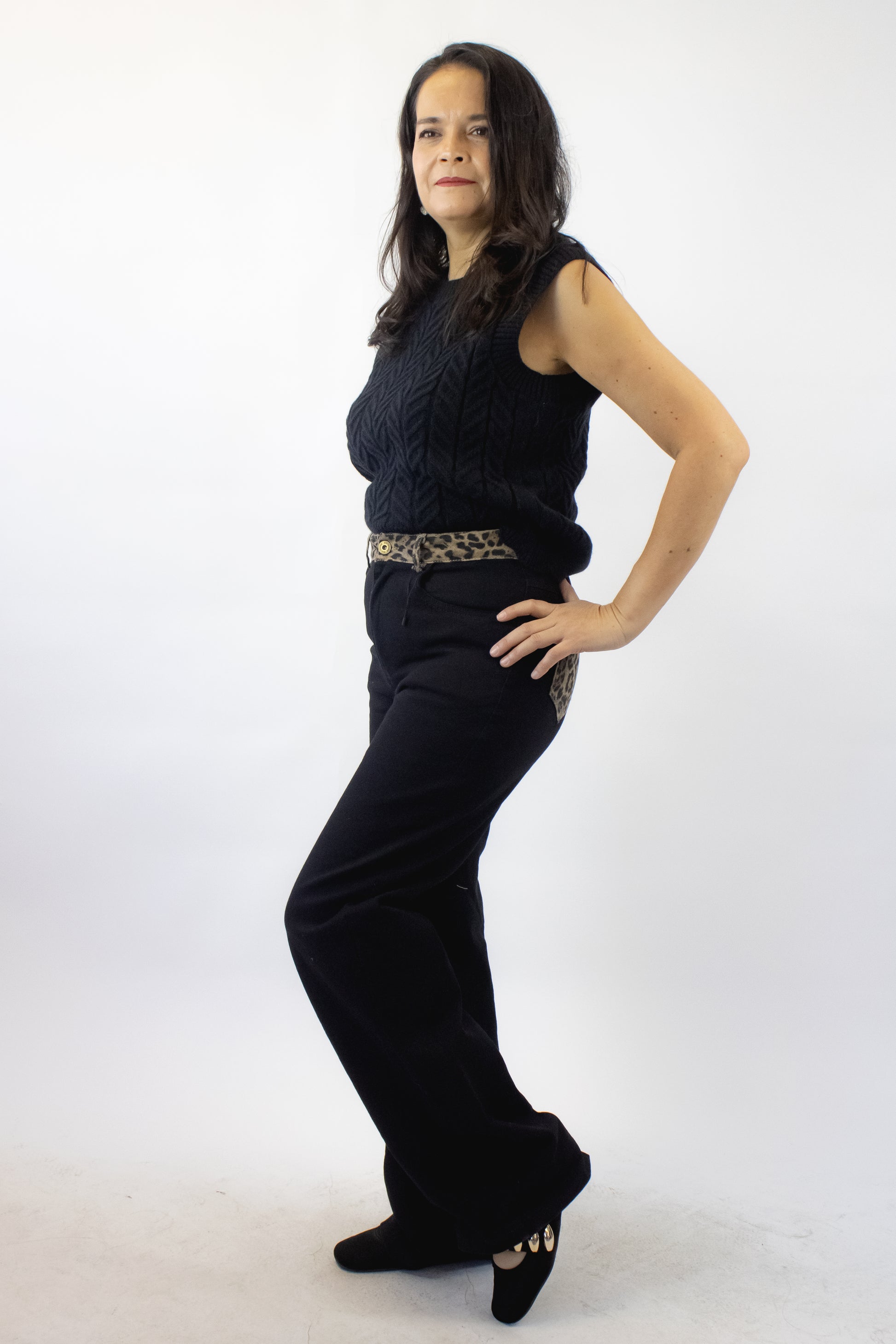 PS958 Pantalón Con Animal Print en Bolsas y Cintura