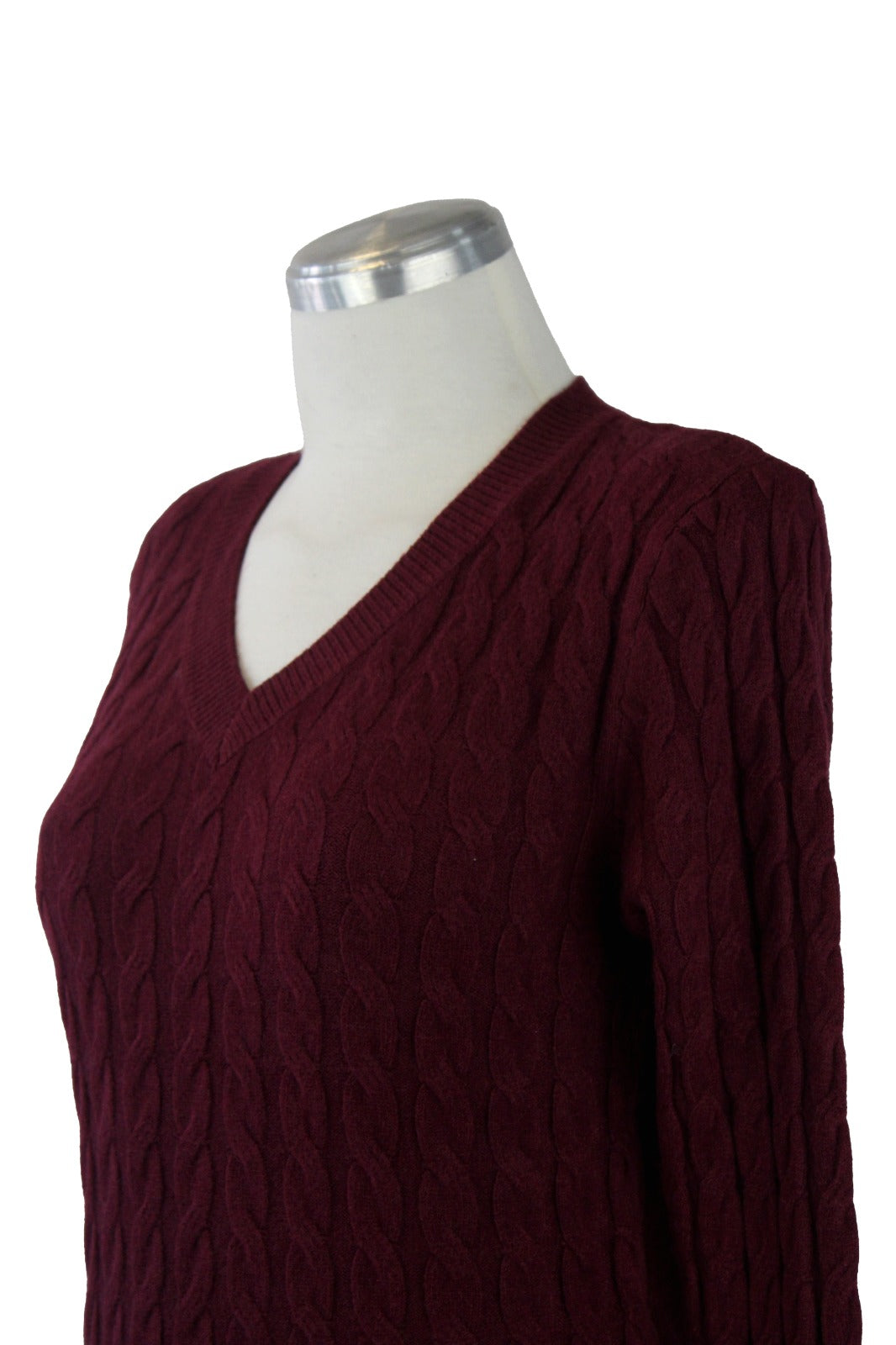 1278 Suéter Cuello V Trenzado Tejido