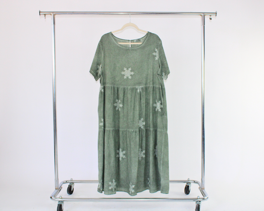 LRS23999 Vestido Largo Tipo Lino Copo De Nieve Estampado