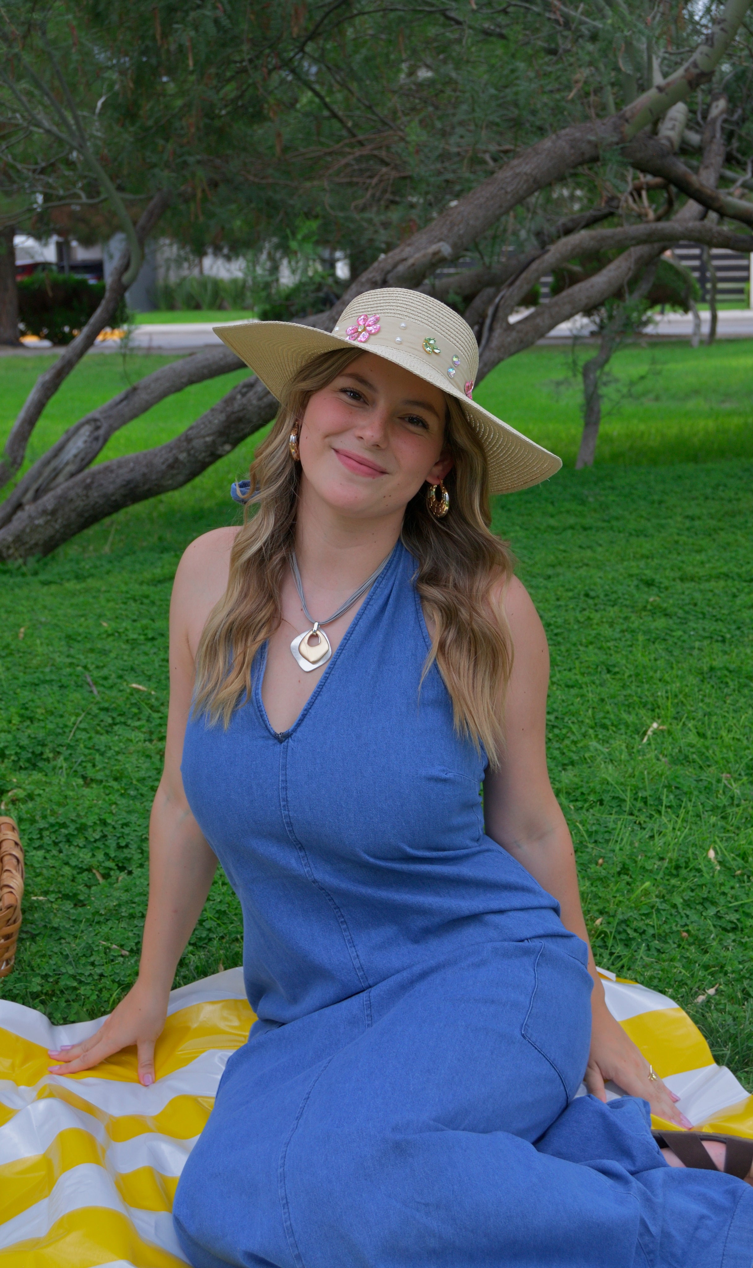 FH1315 Sombrero toquilla con piedras y flores