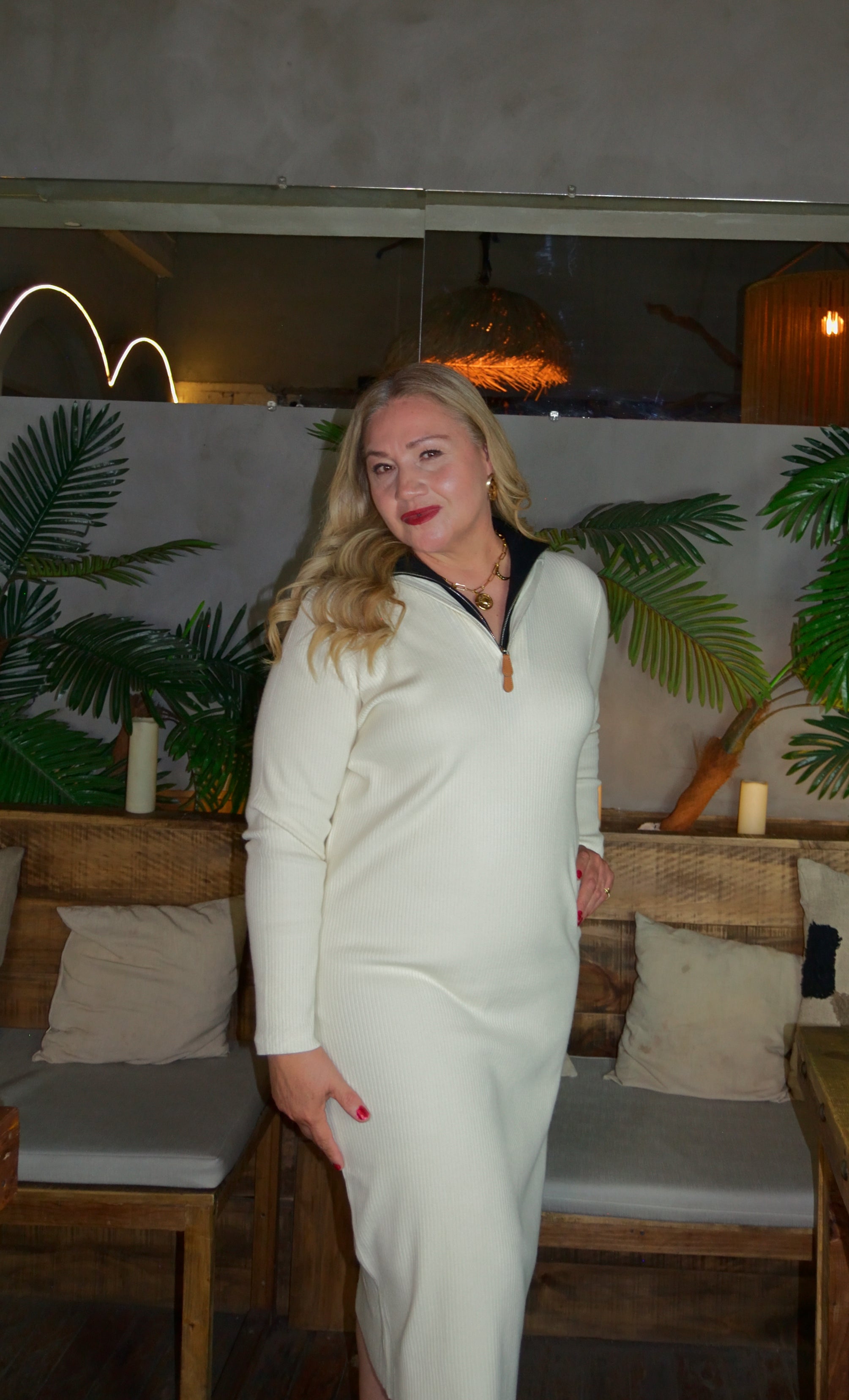 6092 Vestido Tipo Suéter Con Doble Cuello