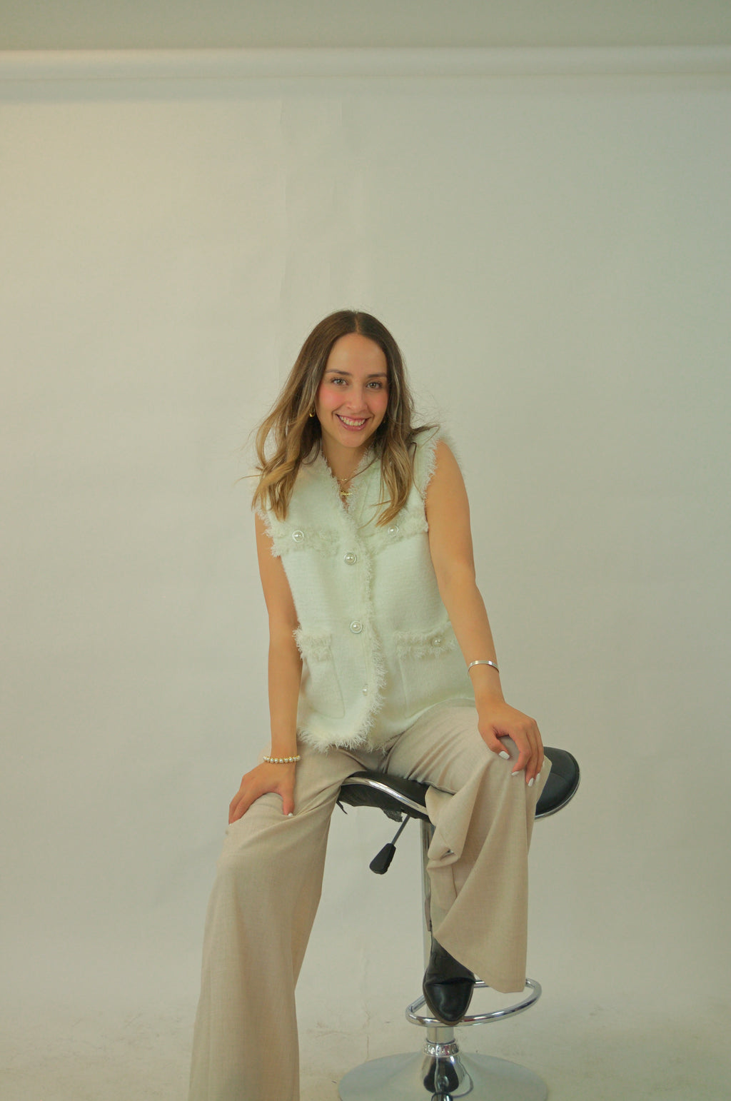 6301 Chaleco Afelpado Botón Aperlado