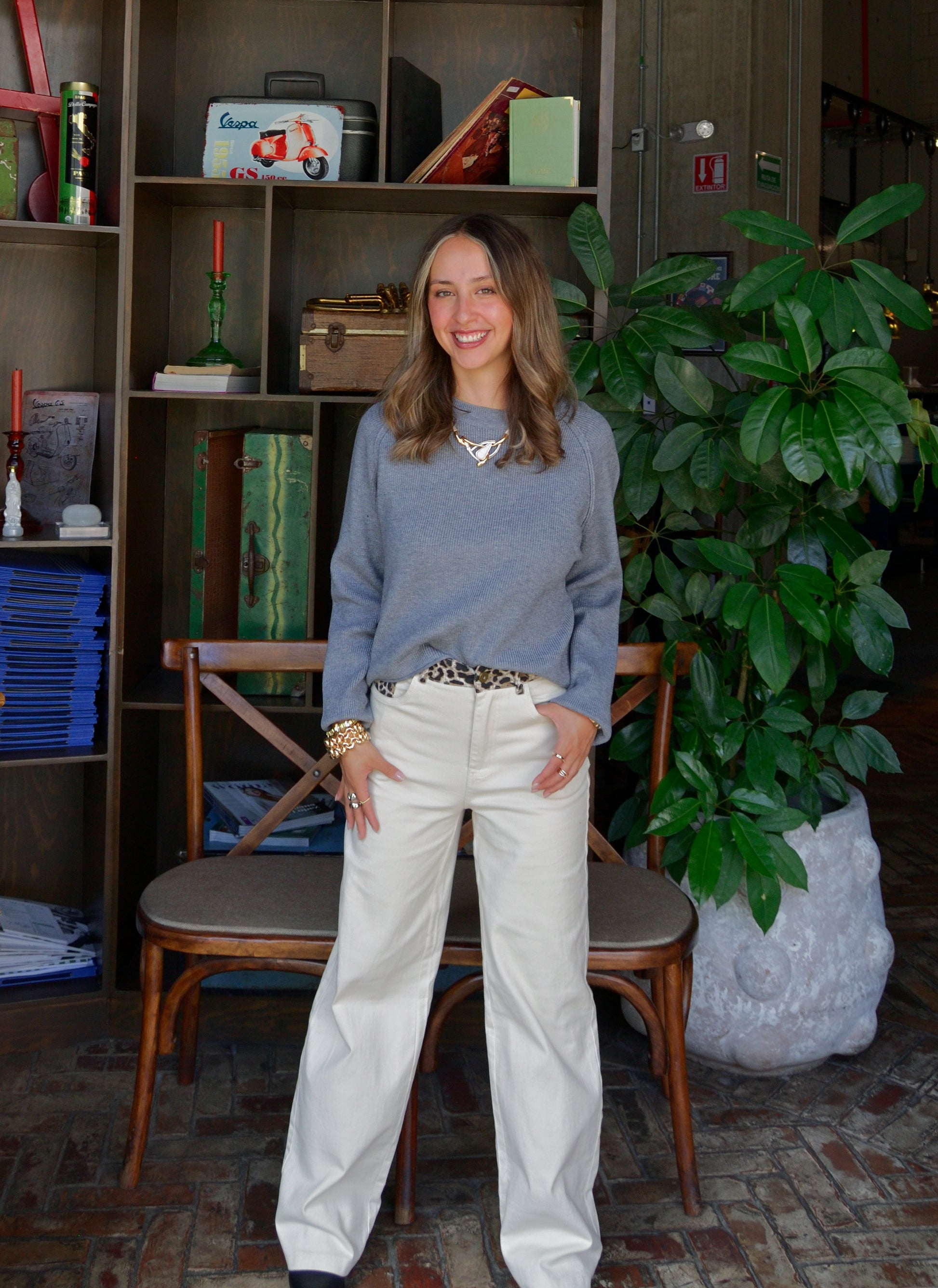 PS958 Pantalón Con Animal Print en Bolsas y Cintura