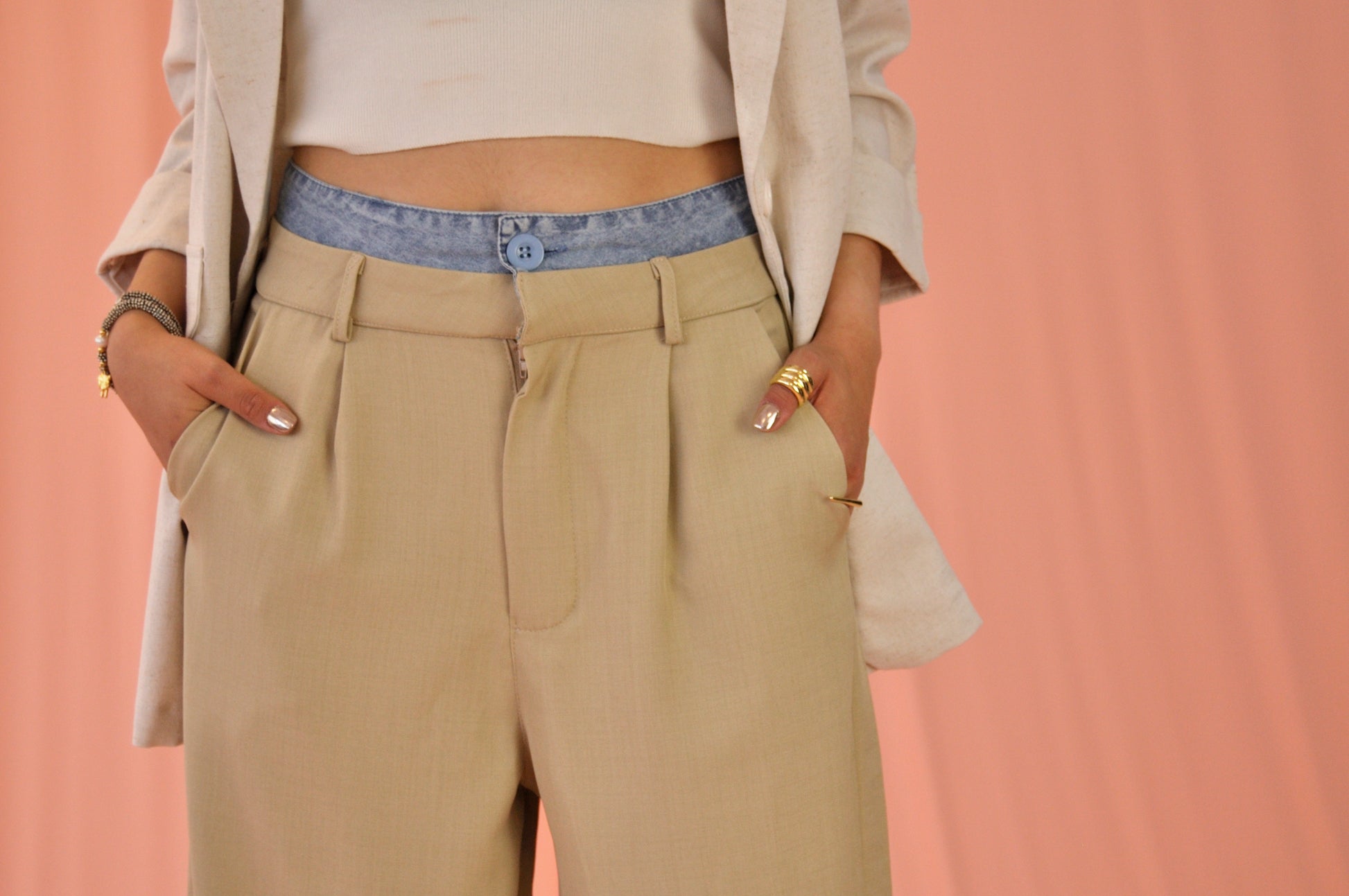 178 Pantalón de vestir con pretina de mezclilla