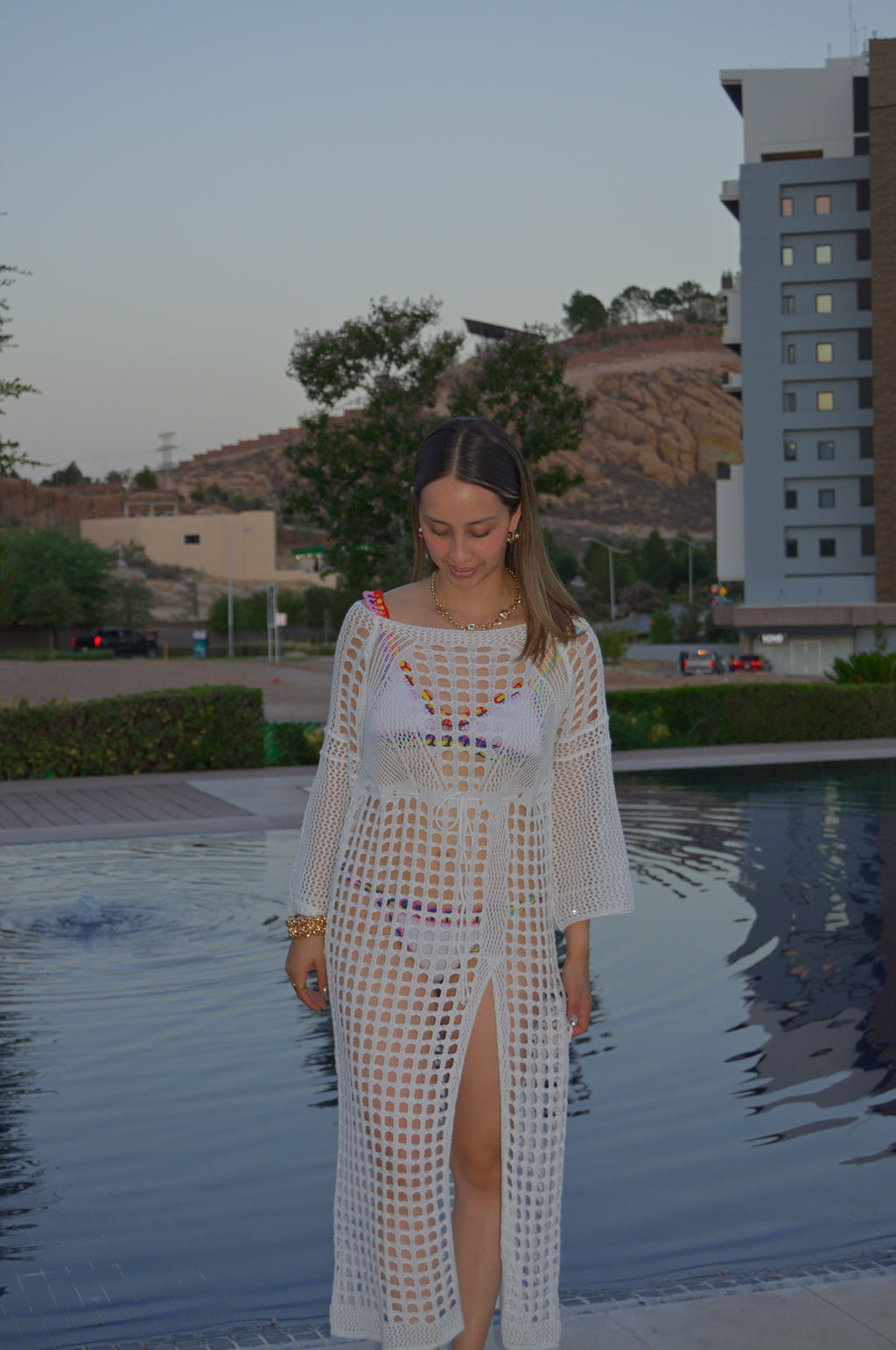 Pareo Vestido Acanalado Cuadro Apertura Lateral Manga 3/4 FS0976