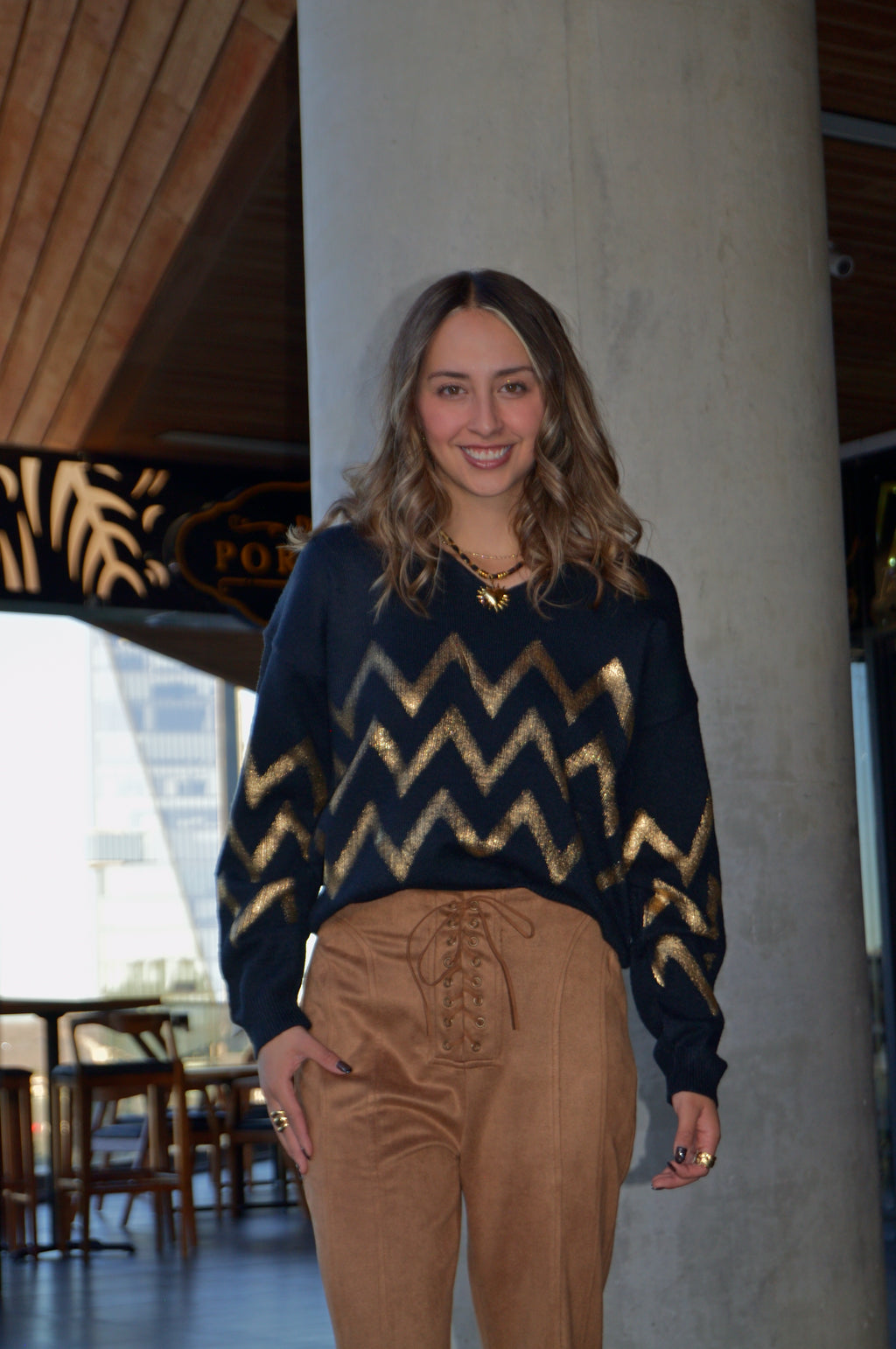 ZH15482 Suéter Estampado Metálico