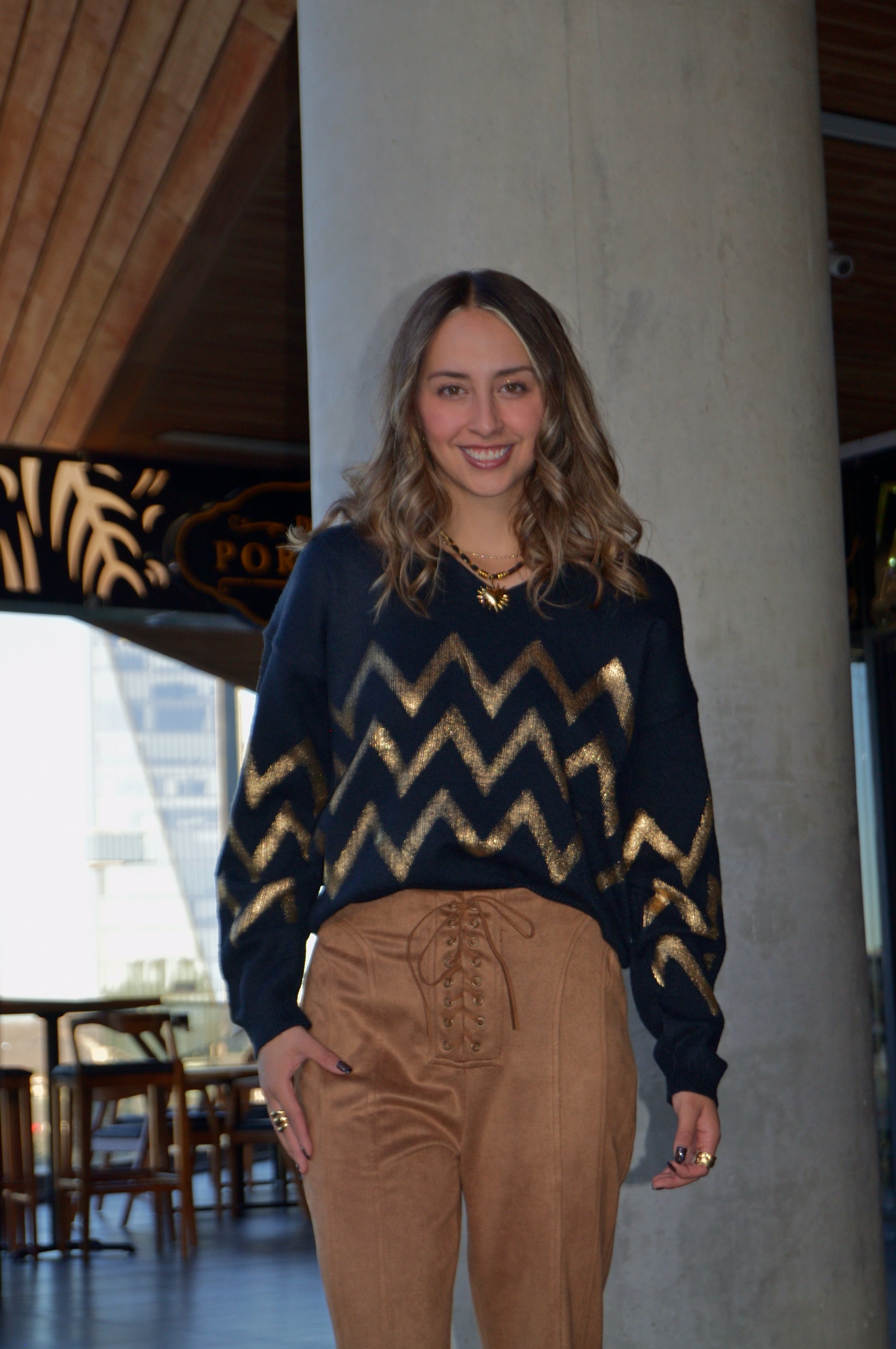 ZH15482 Suéter Estampado Metálico