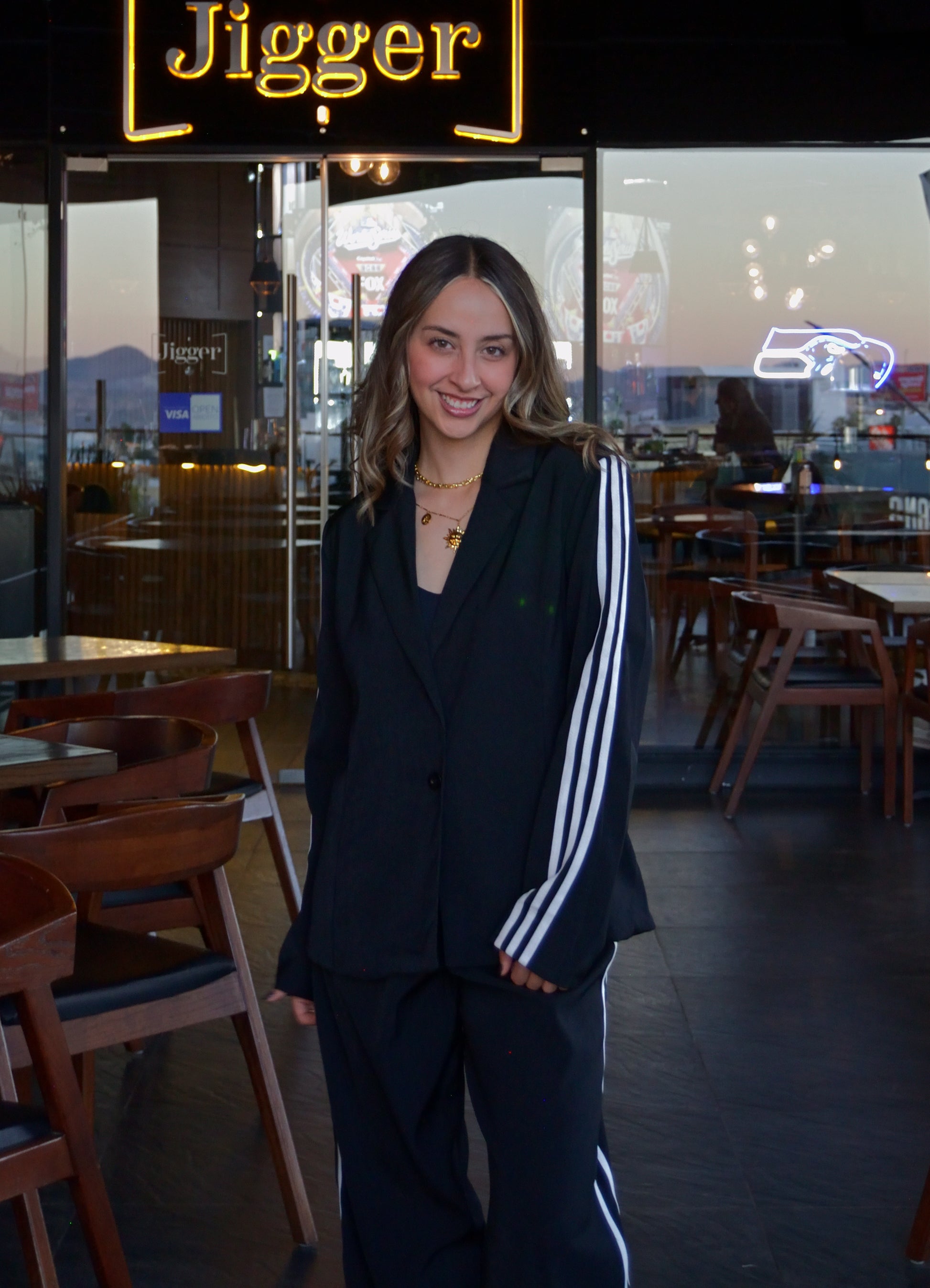 L807 Conjunto Saco con Rayas Laterales