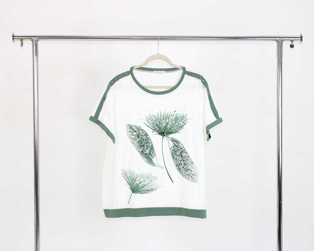 YX372 Blusa Camiseta Orilla Color Estampado Diente Leon