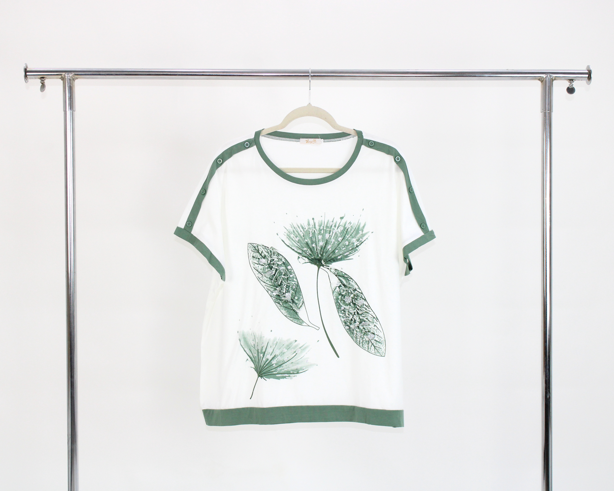 YX372 Blusa Camiseta Orilla Color Estampado Diente Leon
