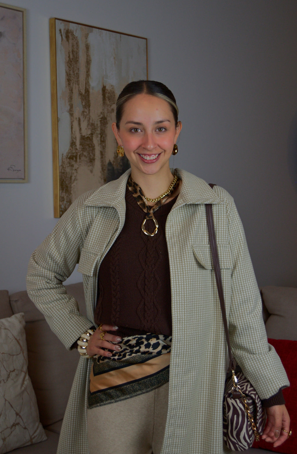 2570 Suéter Tejido Diseño Líneas Trenzadas