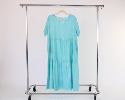 LRS23999 Vestido Largo Tipo Lino Copo De Nieve Estampado