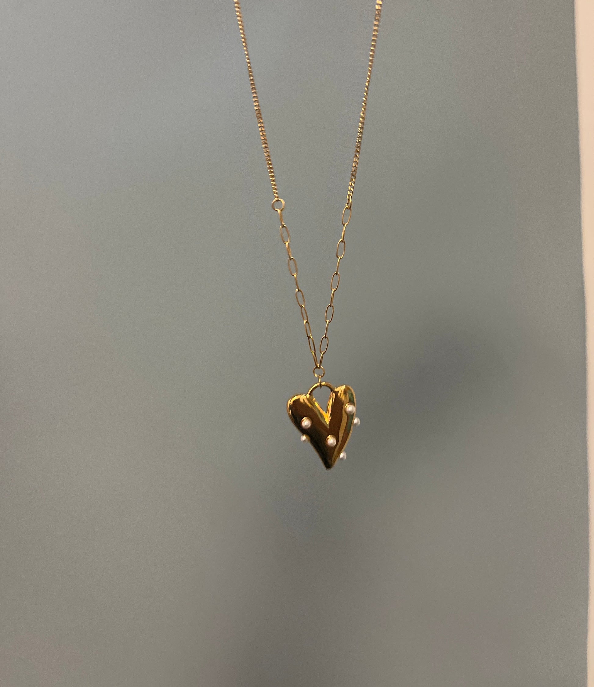 COCA Collar Corazon Aperlado Cadena Mini Eslabon