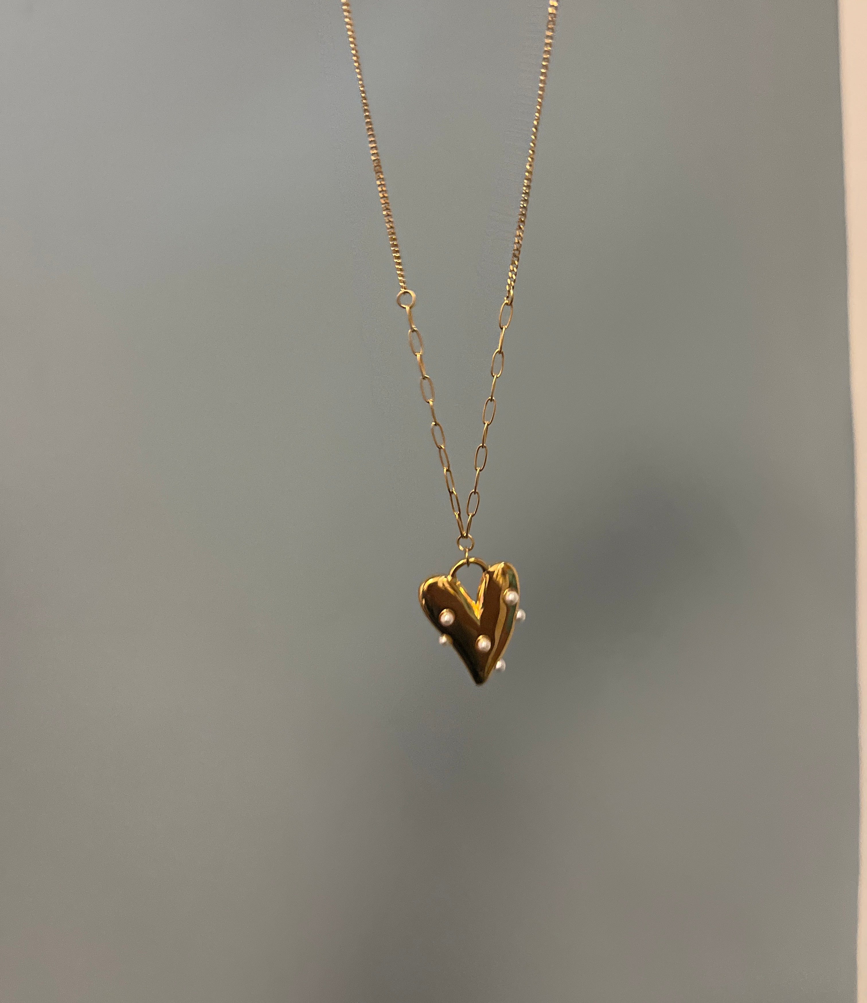 COCA Collar Corazon Aperlado Cadena Mini Eslabon