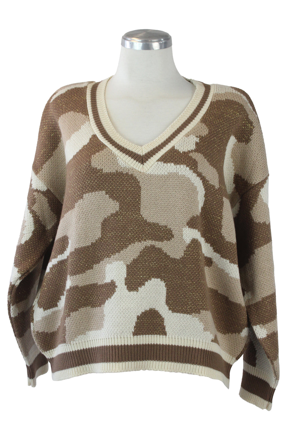 573 Sueter Camuflajeado Hilo Brilloso Cuello V