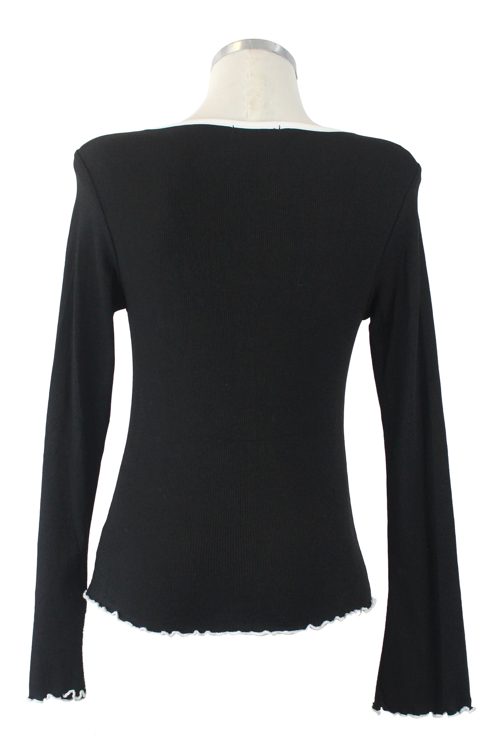 T3397 Blusa Manga Larga con Moñitos y Borde Corrugado