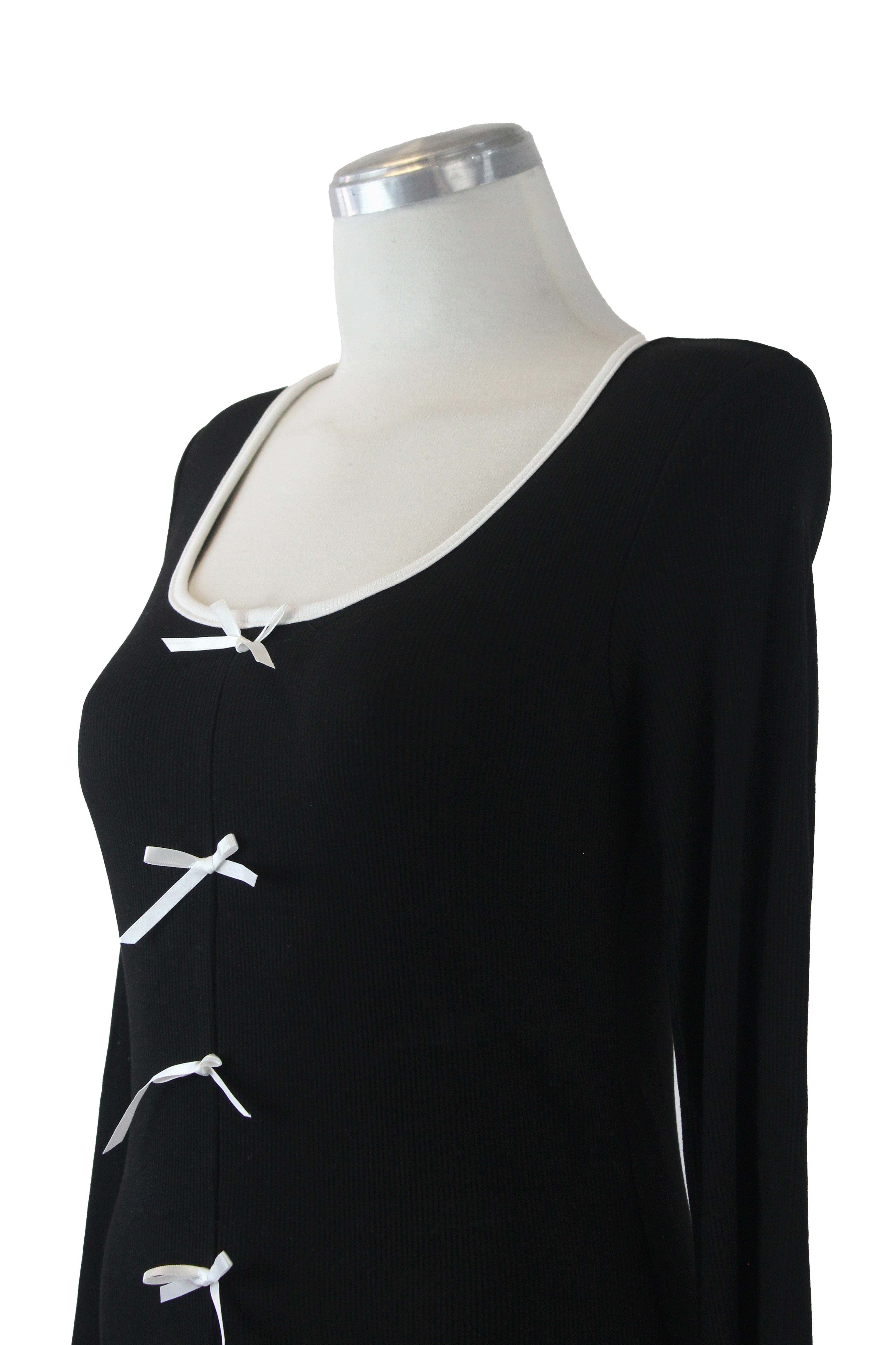 T3397 Blusa Manga Larga con Moñitos y Borde Corrugado