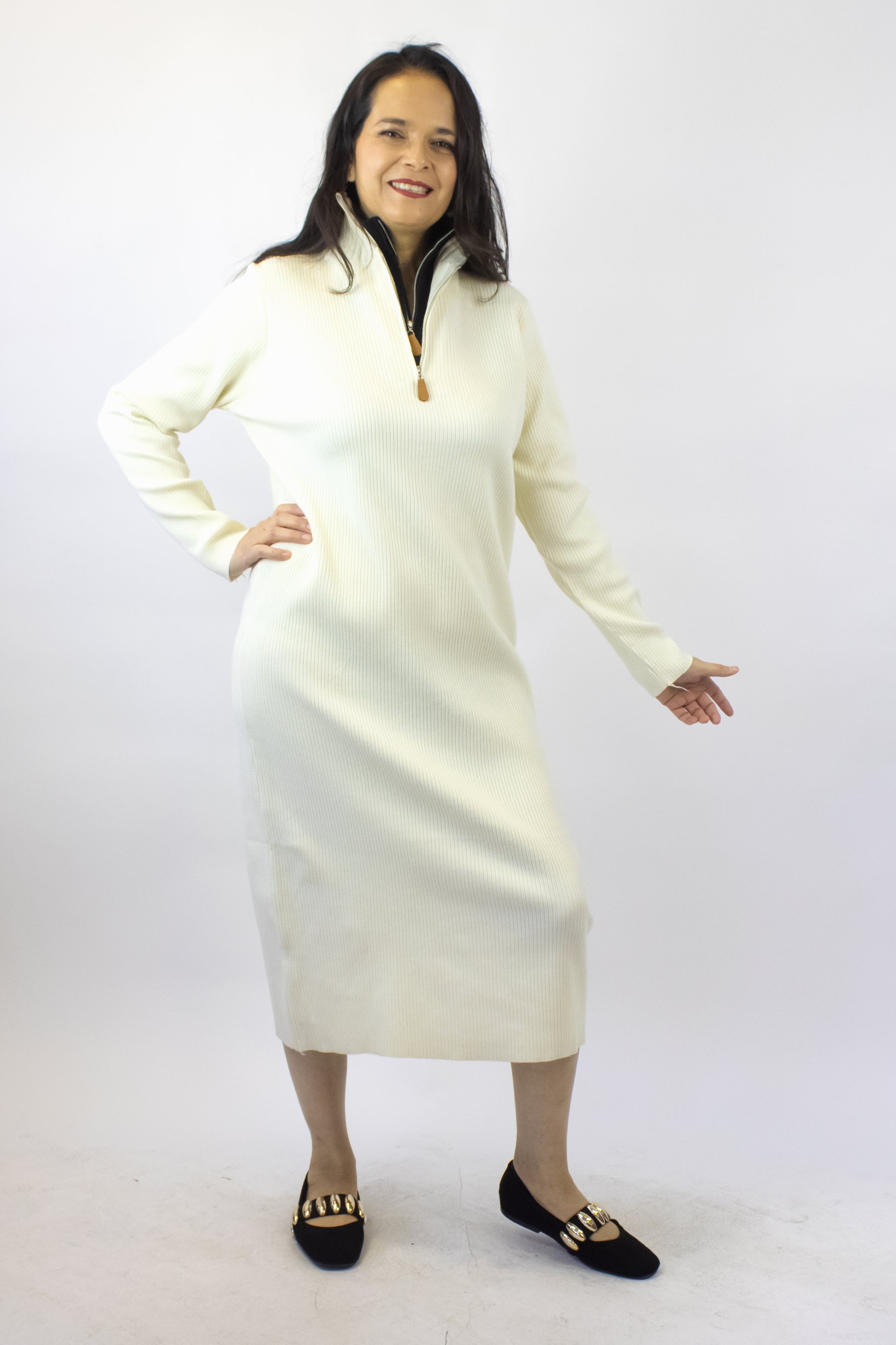 6092 Vestido Tipo Suéter Con Doble Cuello