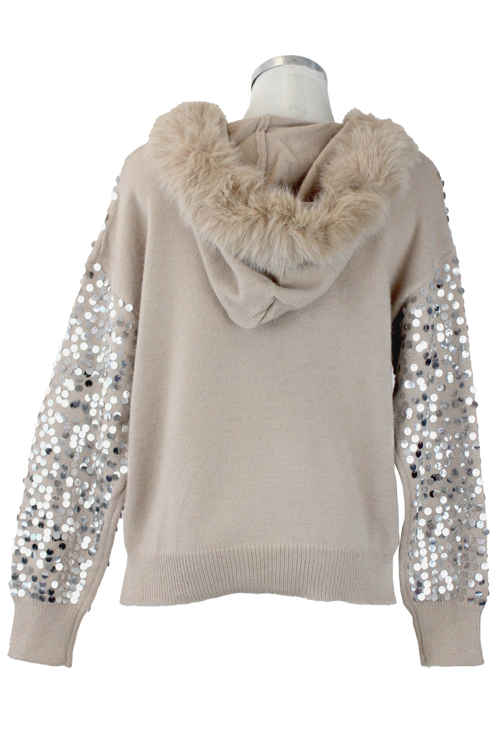 T1913 Chamarra Lentejuelas con Peluche Cordones Aperlados