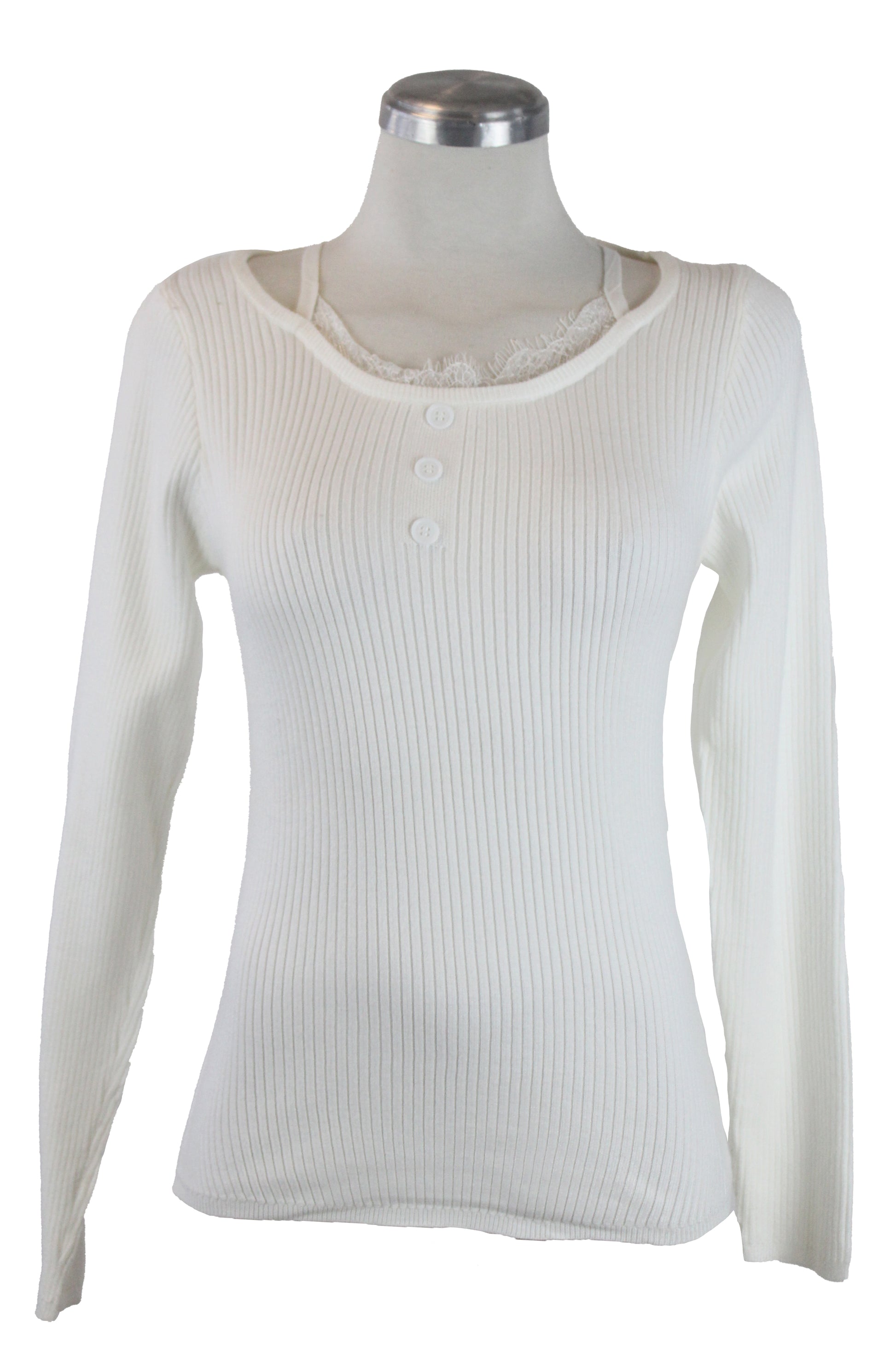 SQY-30037 Blusa Tejida de Manga Larga con Tirantes y Encaje