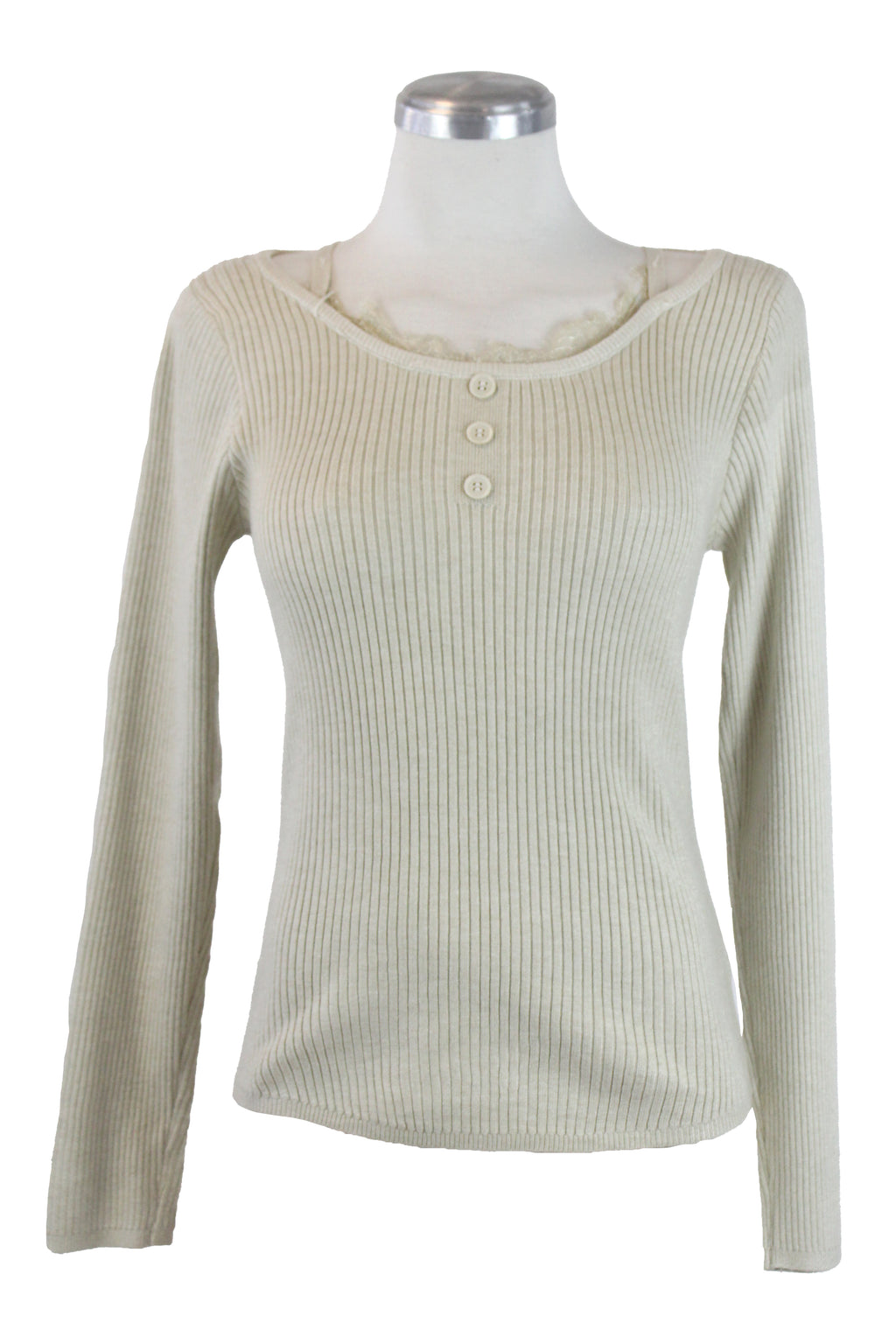 SQY-30037 Blusa Tejida de Manga Larga con Tirantes y Encaje