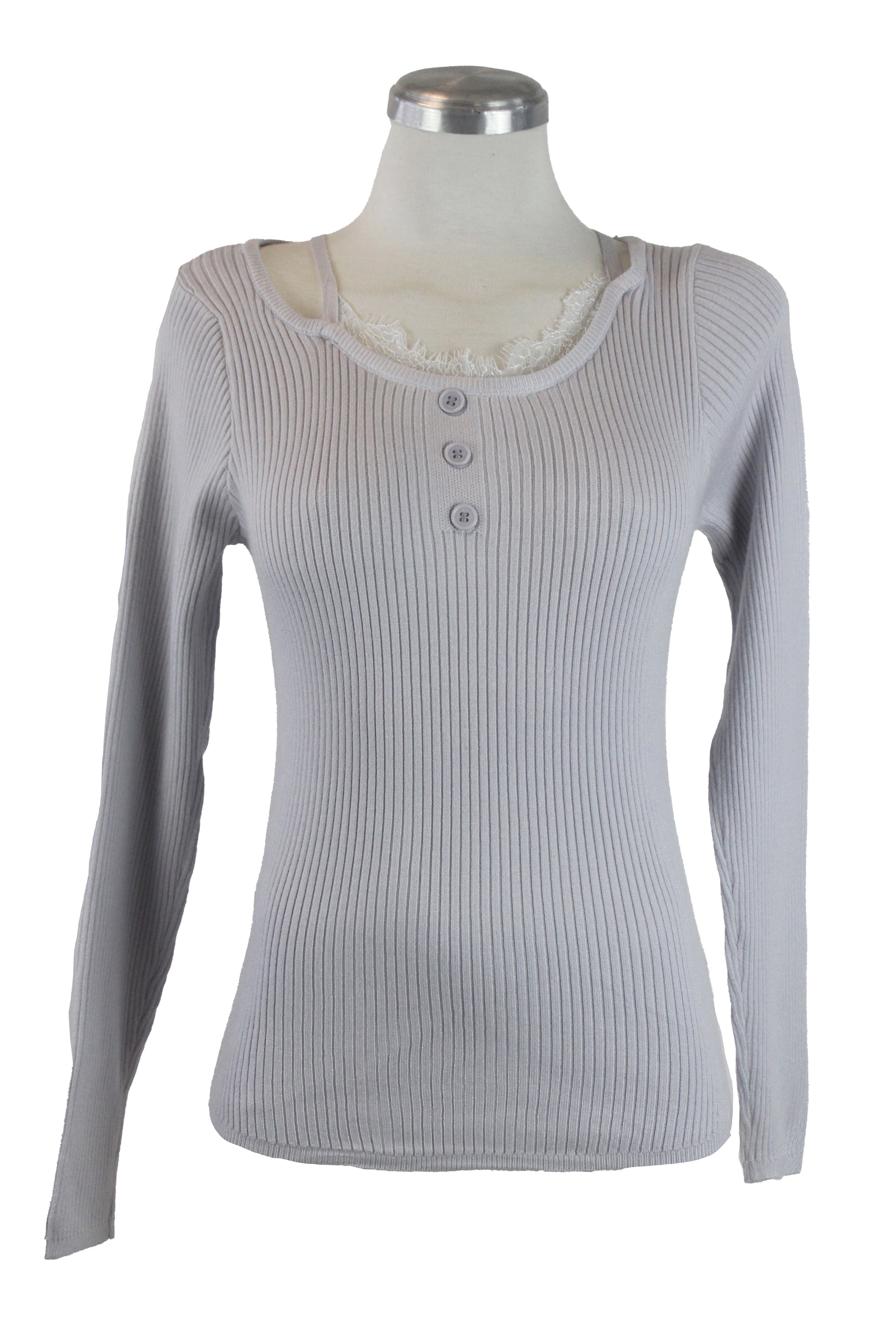 SQY-30037 Blusa Tejida de Manga Larga con Tirantes y Encaje