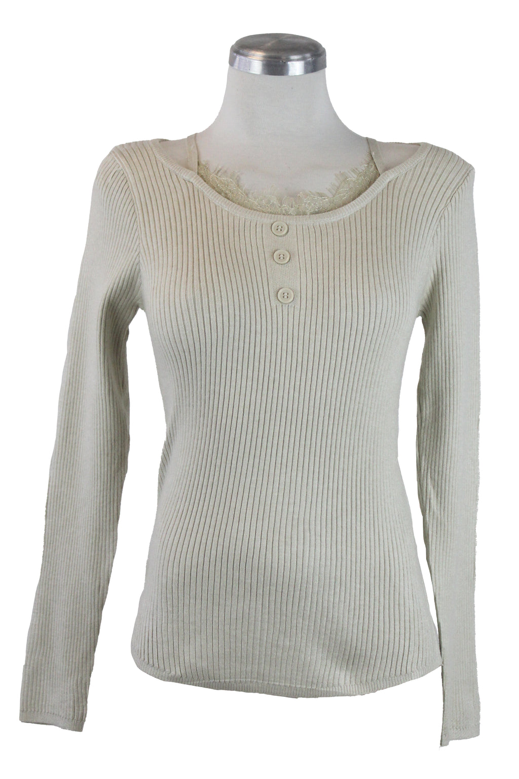 SQY-30037 Blusa Tejida de Manga Larga con Tirantes y Encaje