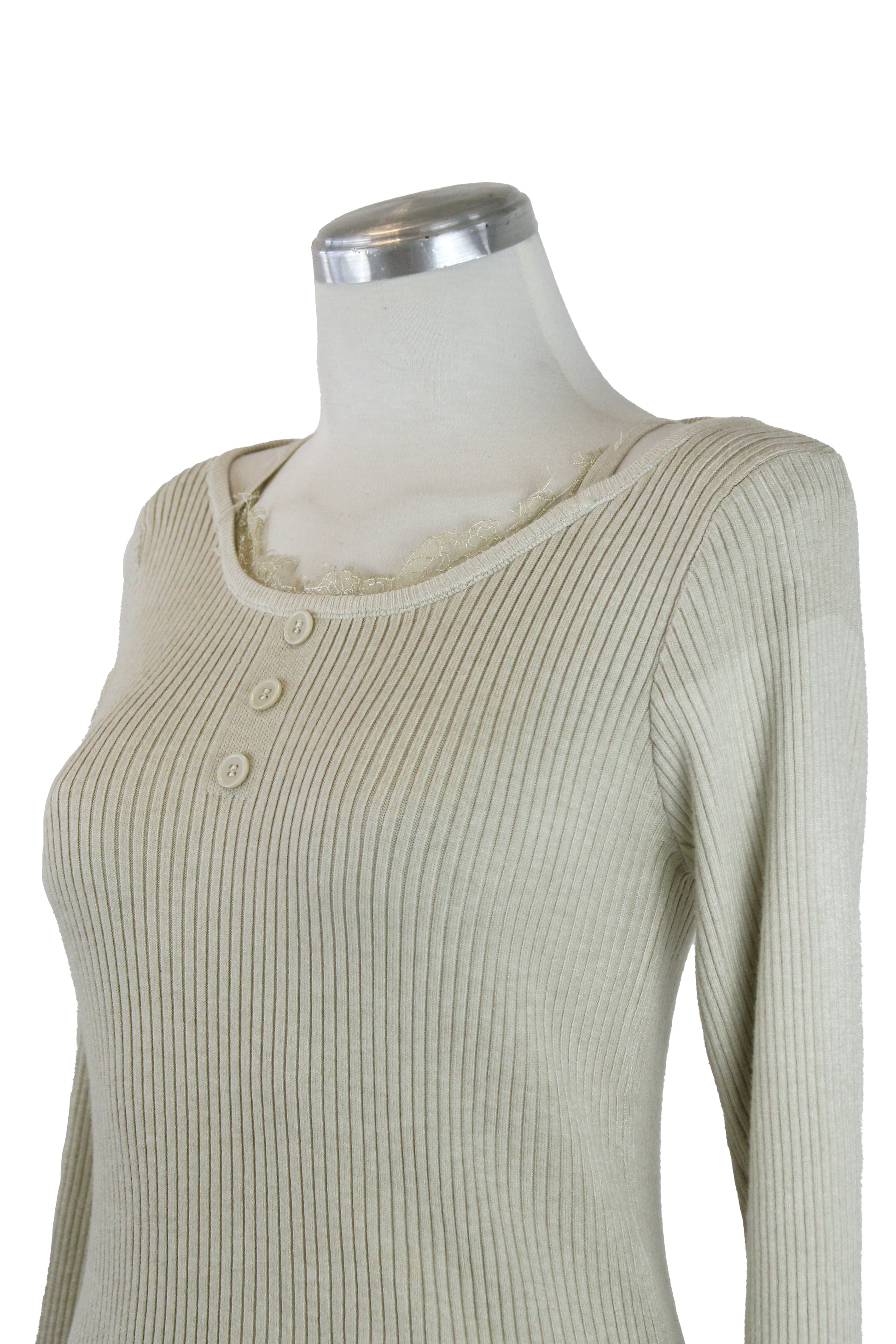 SQY-30037 Blusa Tejida de Manga Larga con Tirantes y Encaje