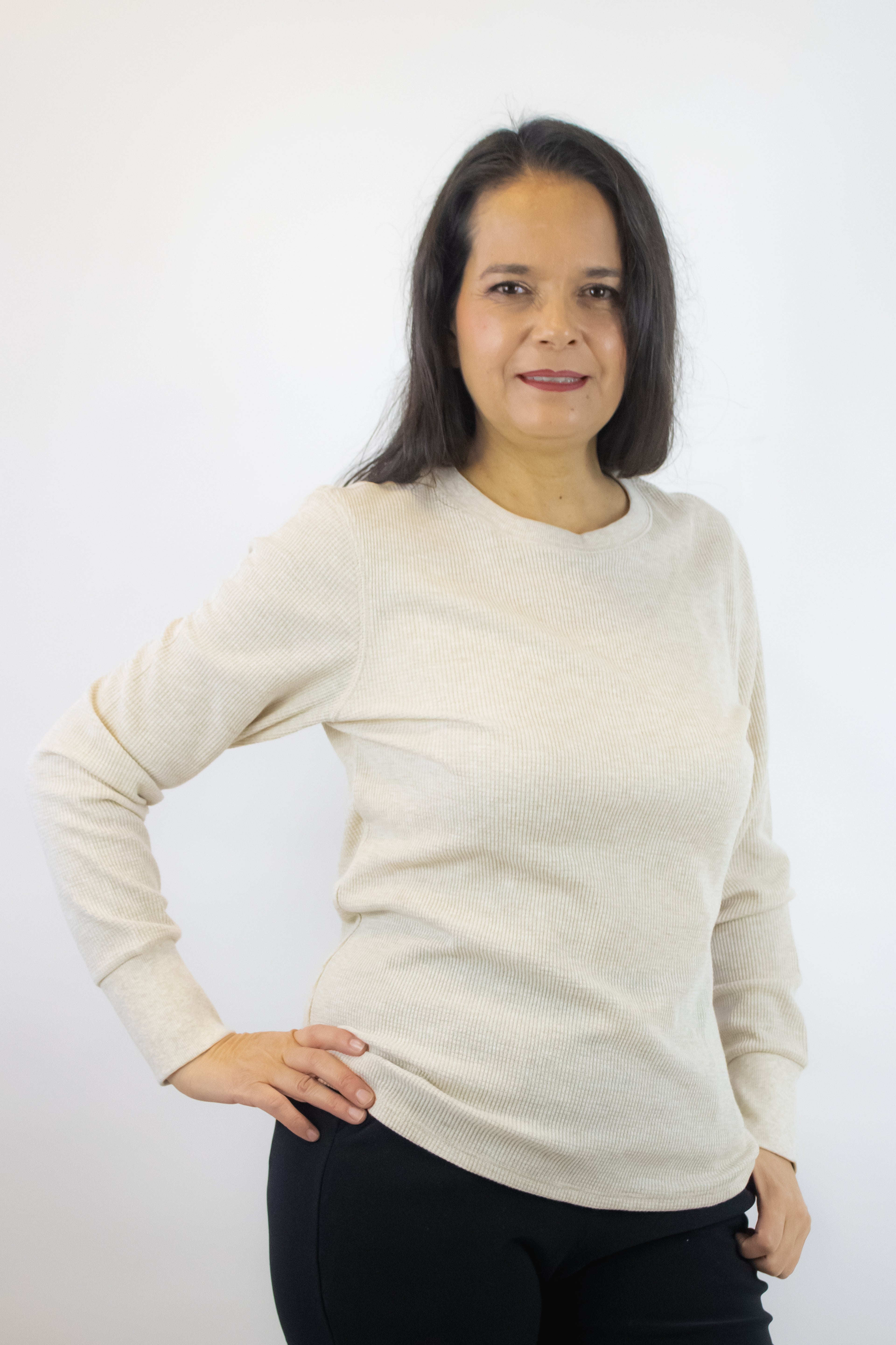 TT3636 Blusa Líneas Cruzadas Manga Larga