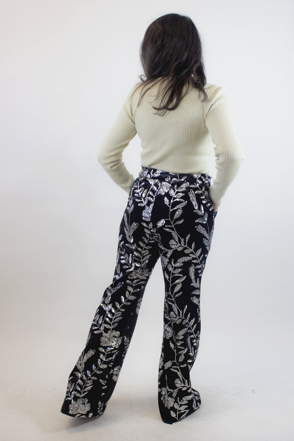 980035 Pantalon Aterciopelada Con Diseño De Lentejuelas