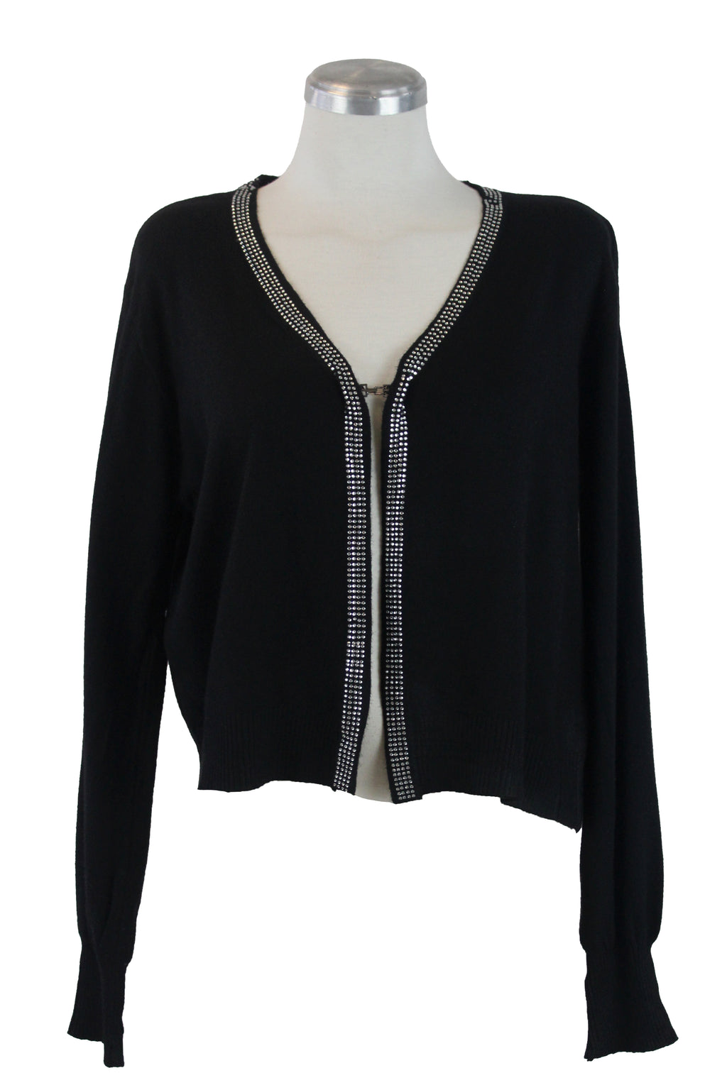 SQY-30045 Suéter con Cuello y Cierre de Brillos y Botón de Gancho